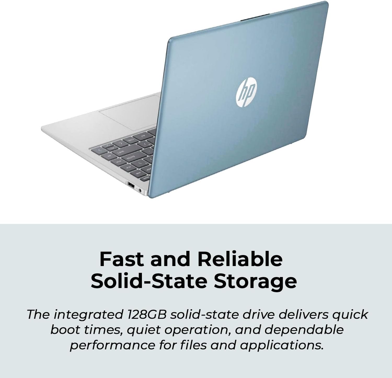 HP 14" Moonlight Blue Laptop with Office 365, AMD CPU, 4GB DDR5 RAM, 1.1TB Storage (128GB SSD and 1TB OneDrive), HD Display, Windows 11, Energy-Efficient & Quiet Performance