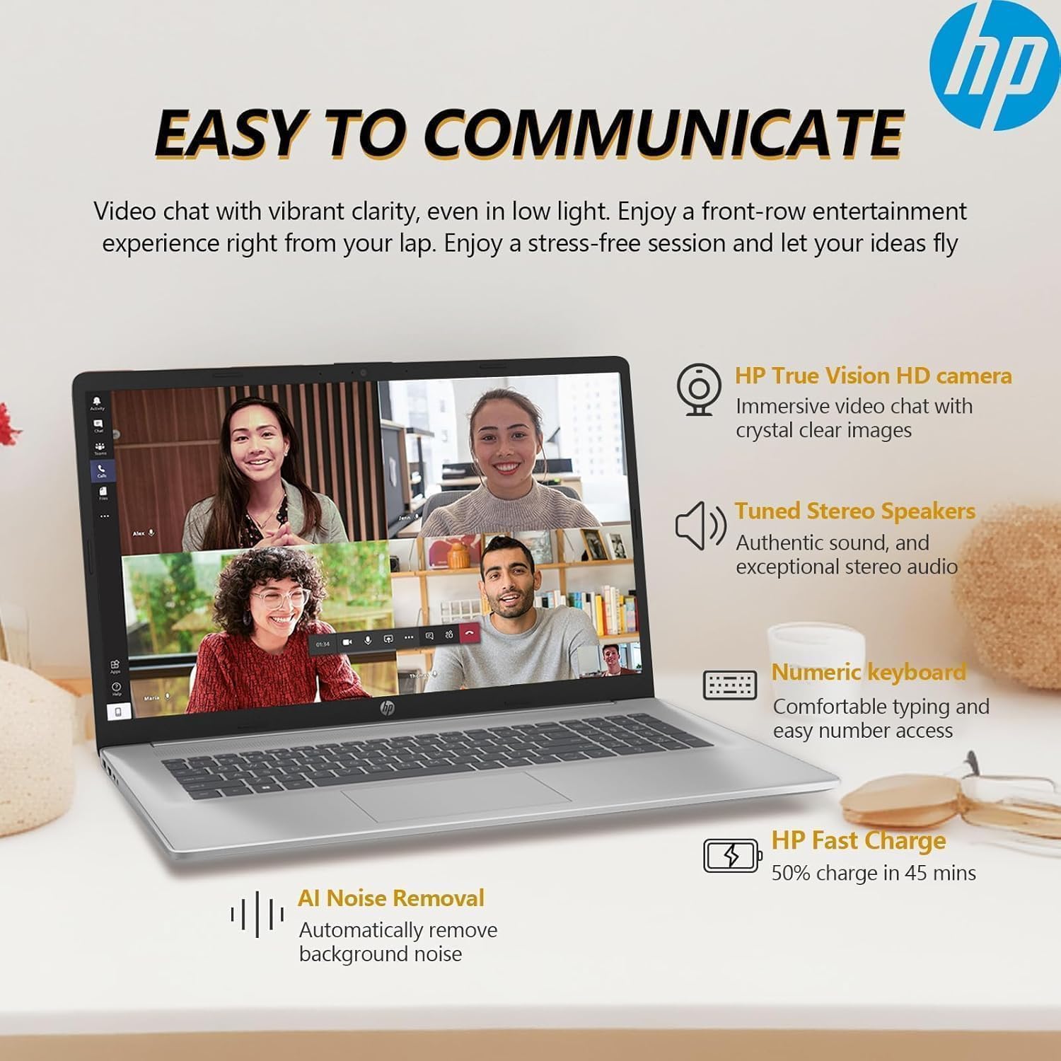 HP 17.3" Touchscreen Business Laptop, AMD Ryzen 5 Processor (Beats Intel i7-1355U), 16GB DDR5 RAM, 1TB Storage(512GB SSD & 500GB External), USB-C, Wi-Fi 6, Windows 11 Pro + Copilot, Earphone Jack