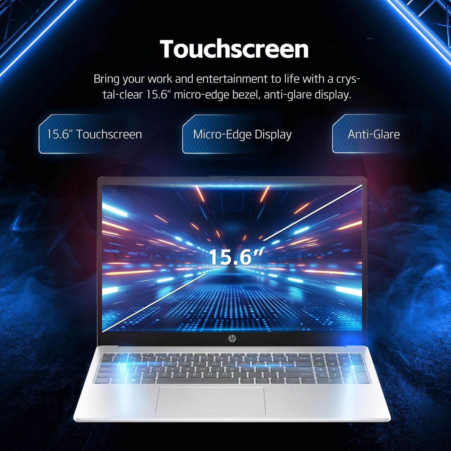 HP 15.6 Touchscreen Laptop Computer • 2026 Edition • Intel 6 Cores i3 CPU • 8GB RAM • 256GB SSD • Windows 11 with Office 365 for The Web • w/o Mouse