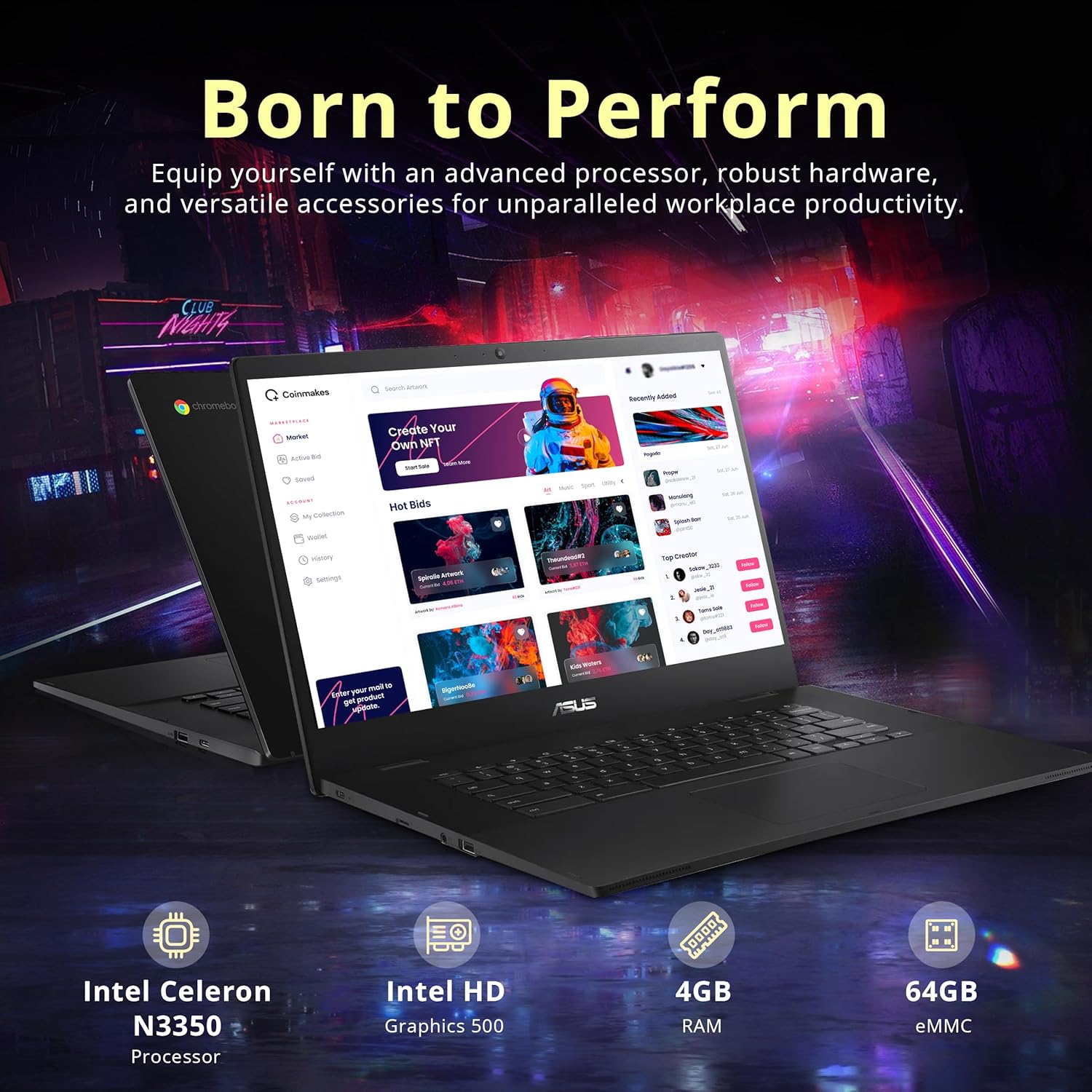 ASUS CX1500CNA Chromebook 15.6" HD Laptop, Intel Celeron N3350 Processor, 4GB RAM, 64GB eMMC Flash Memory, Intel HD Graphics, HD Webcam, Stereo Speakers, Chrome OS, Black, (renewed)