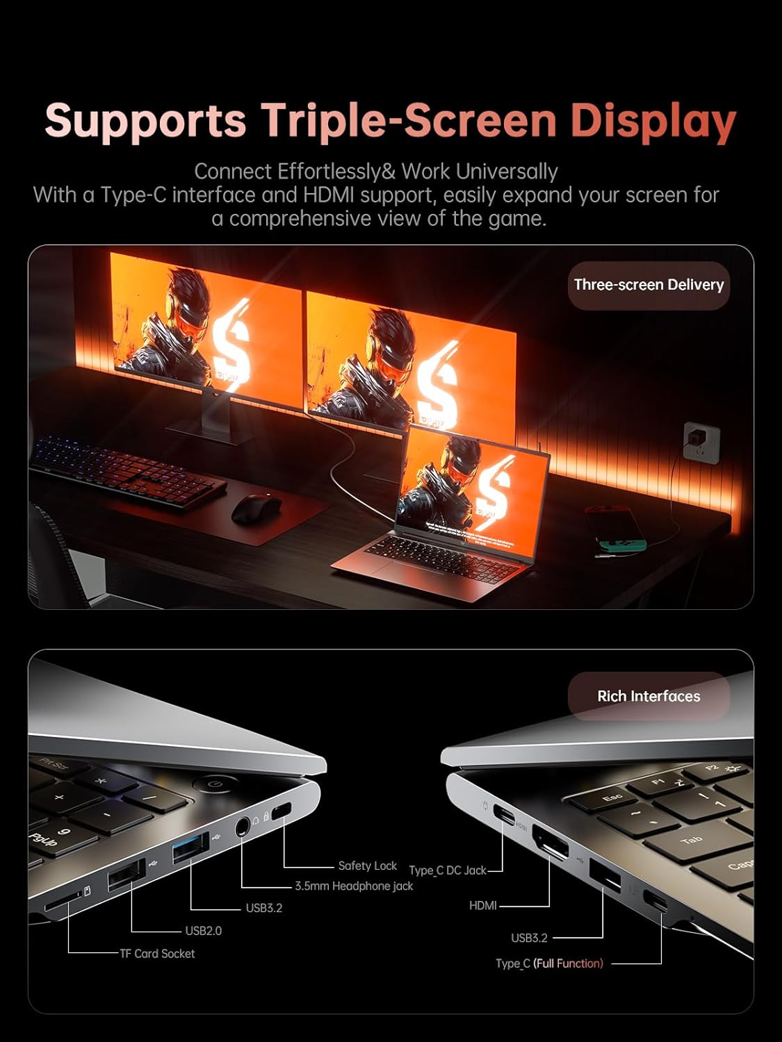 2026 New Gaming Laptop, 16.0inch Laptop Computer with AMD Ryzen 7 H255(8C/16T, Up to 4.9GHz), 16GB DDR5 512GB NVMe SSD Windows 11 Laptop, Radeon RX Vega 8 Graphics,WiFi 6, Backlit KB