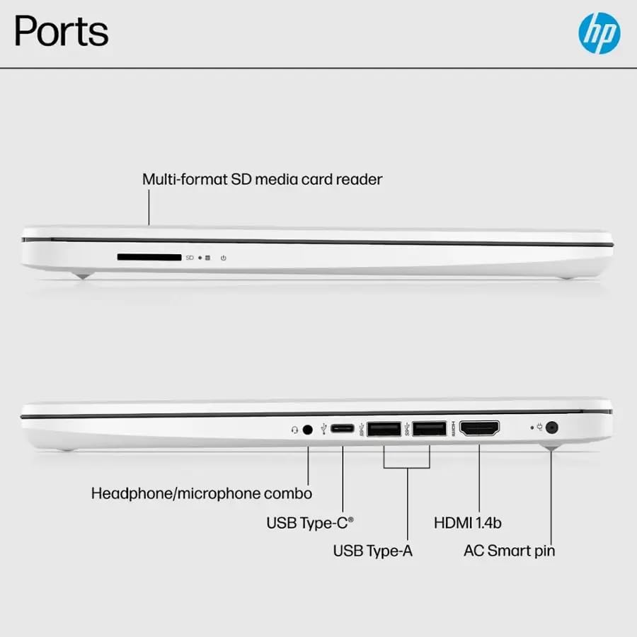 HP 14" Business Laptop with Microsoft Office 365 with Copliot AI & 1TB OneDrive, 32GB RAM 64GB SSD, Dual-Cores Intel Processor, Windows 11, PLUSERA Earphones, Snowflake White