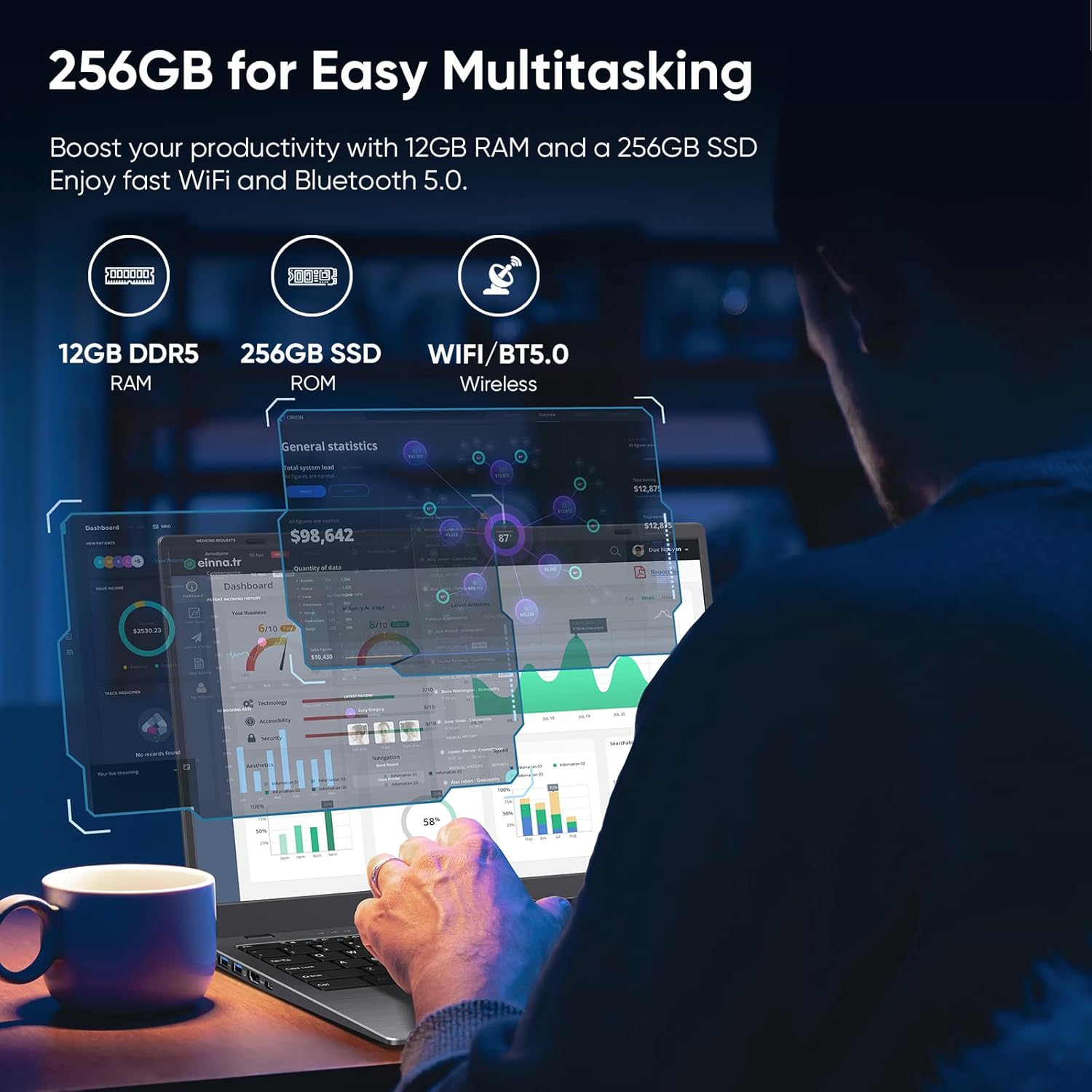 Coolby 15.6inch Laptop, 12GB RAM/256GB SSD, 1920x1080 IPS Display, Intel N95(Beats N5095) Quad Core Laptop Computer, Support Fingerprint, WiFi 5, BT