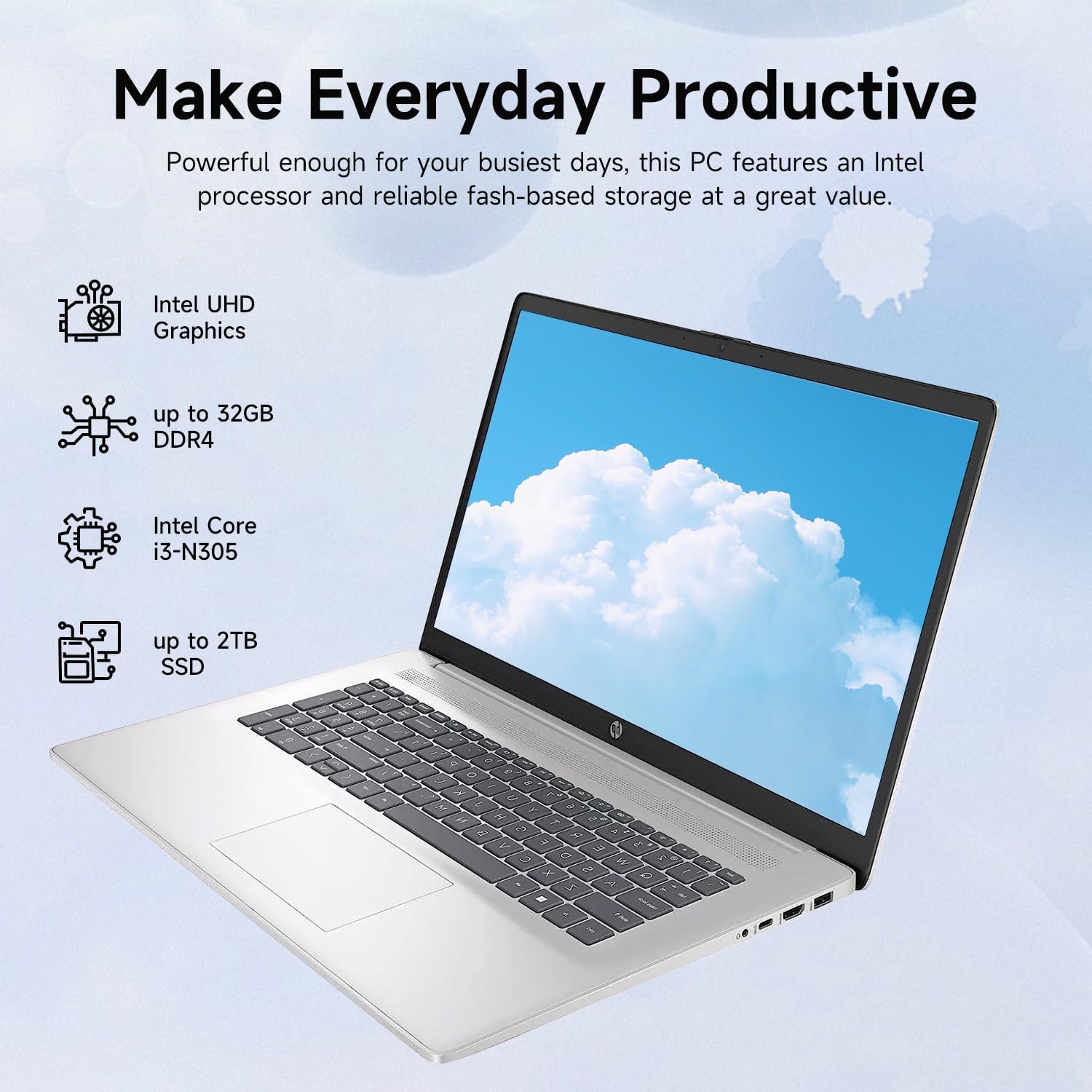 HP 17.3" Laptop for Home, Students, Business, Lifetime Office 365 for The Web, 17.3" Touchscreen, 8-Cores Intel CPU, w/Copilot, 8GB RAM, 128GB eMMC, Camera Privacy Shutter, Win11