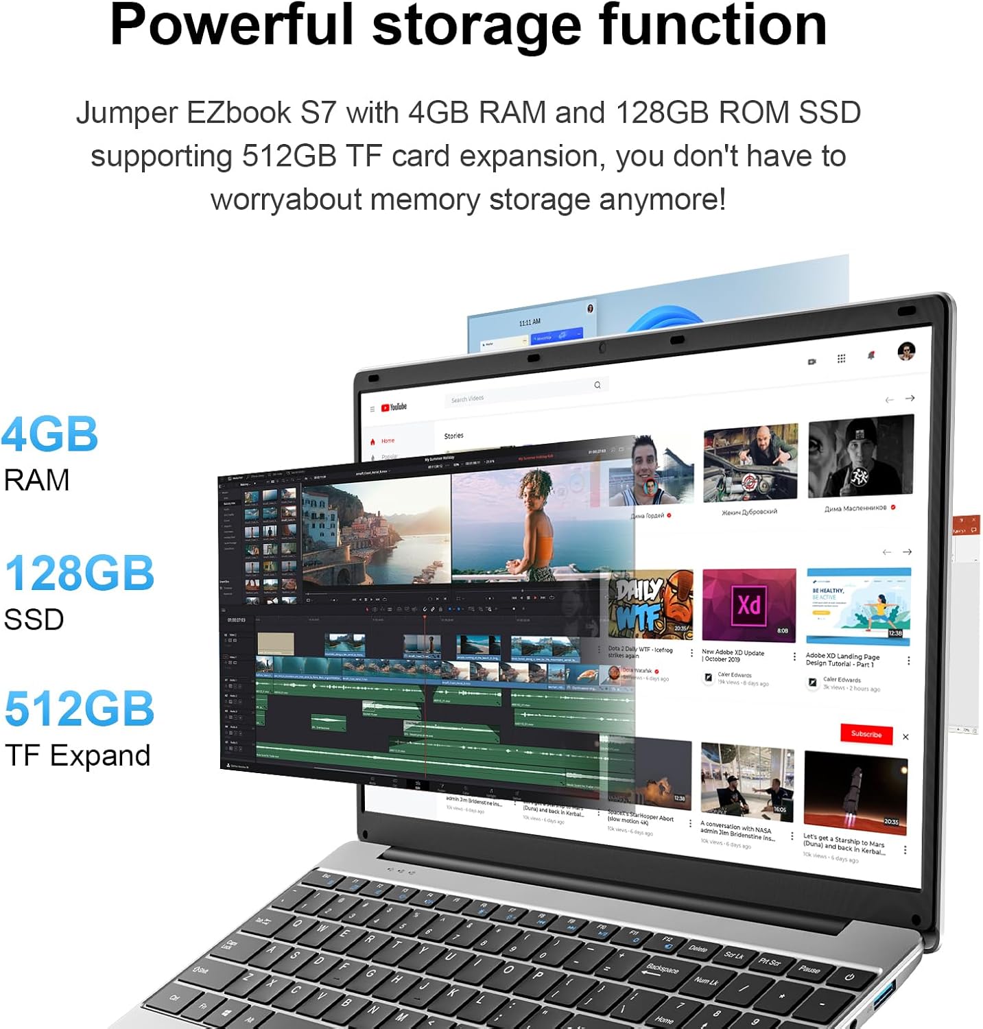 15.6 Inch Laptop with Office 365, 4GB RAM, 128GB Storage Expandable 1TB, 5205U Processor, HD Display, Windows 11 Laptops Computer, Wi-Fi 5, BT4.2, Numpad, Type-C, for Business and Students.