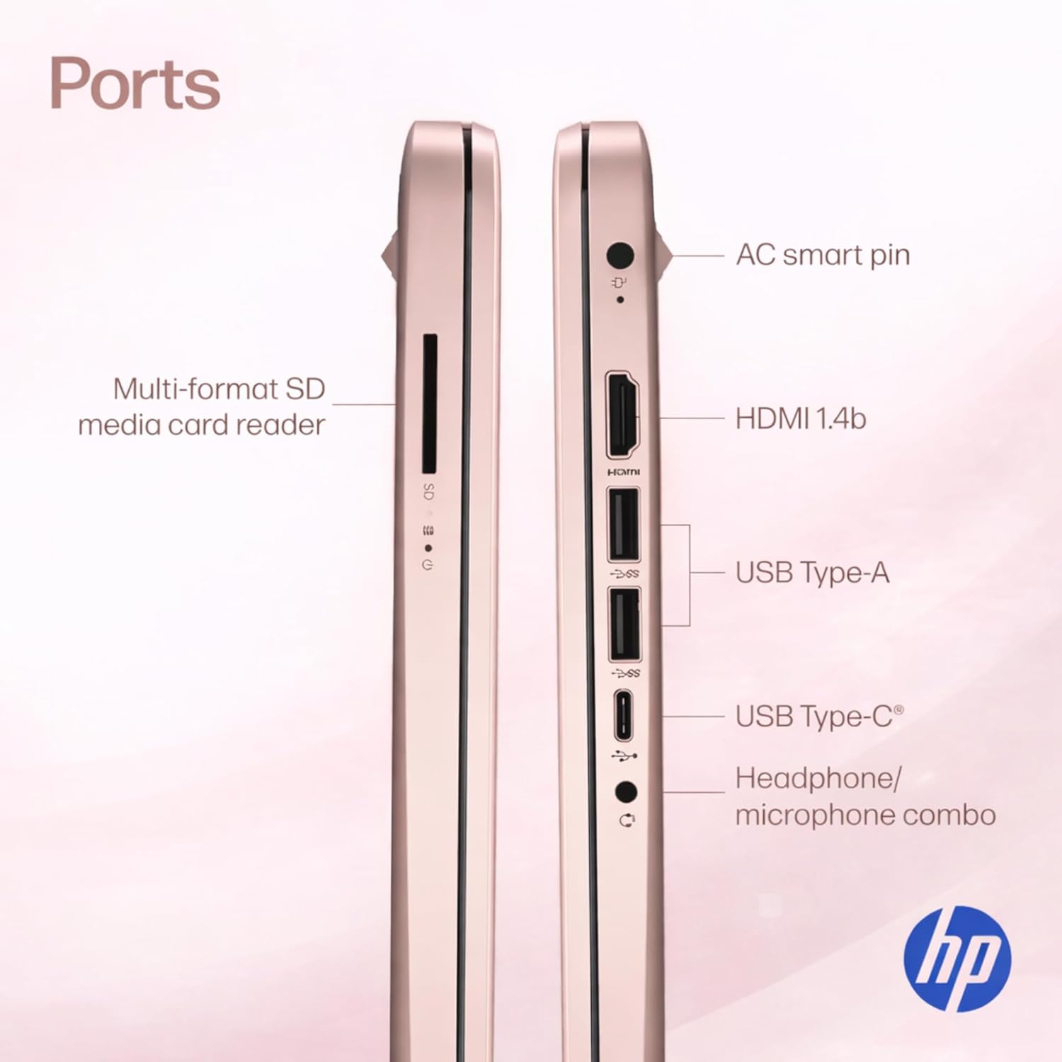 HP Ultrabook Laptop, 8GB RAM, 1.1TB Storage (1TB OneDrive + 64GB SSD), Microsoft 365 Included, Intel 2-Core | Fast, Smart, Budget-Friendly, AI-Ready Essential no Mouse, Rose Gold