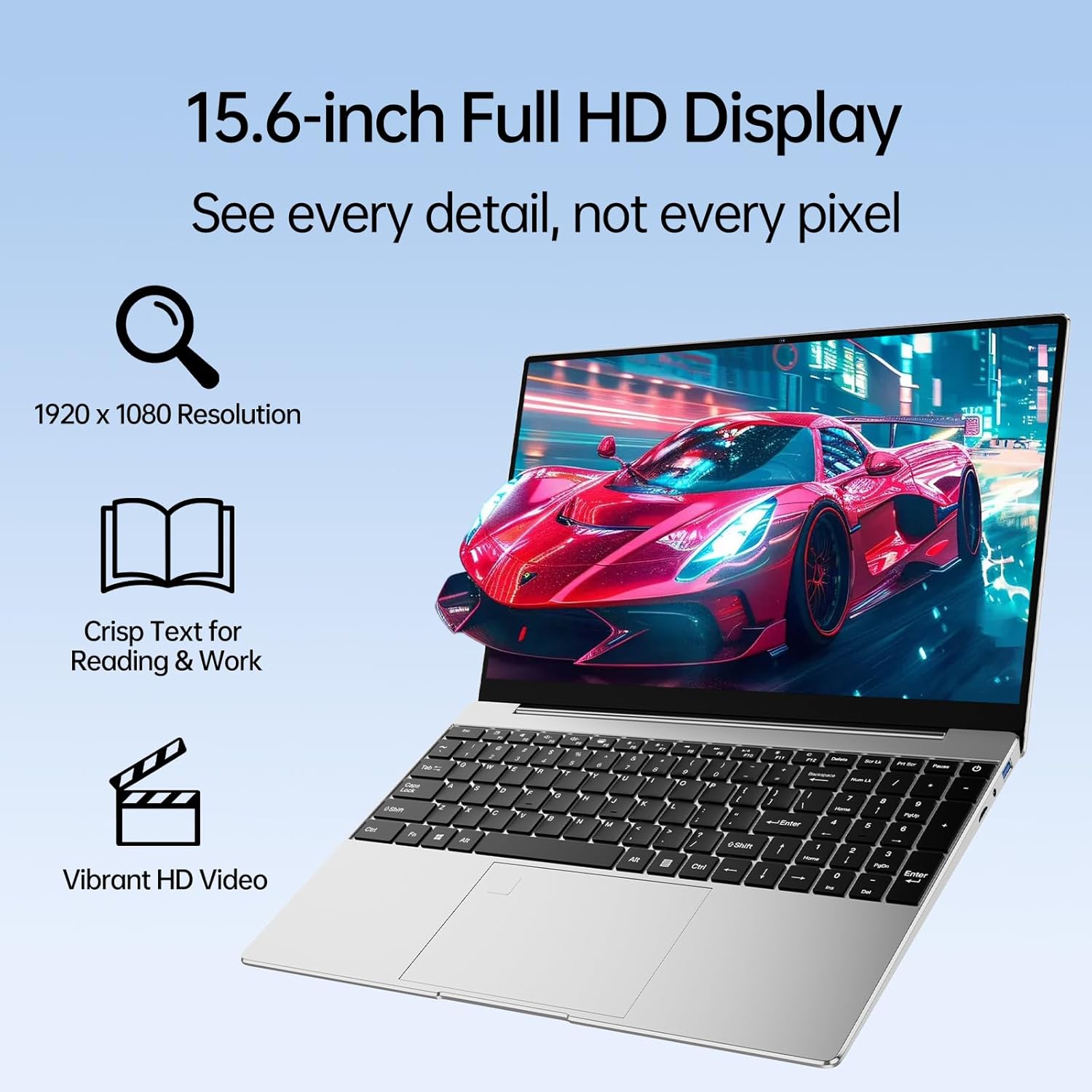 2026 New 15.6'' Laptop Win 11 Pro, Intel Core i3-7020U, 8GB RAM 256GB SSD, 1080p FHD Display, Backlit Kerboard, Fingerprint, WiFi5, Webcam, Mini-HDMI, USB3.2, TF Card Slot, Silver, for Work, Study
