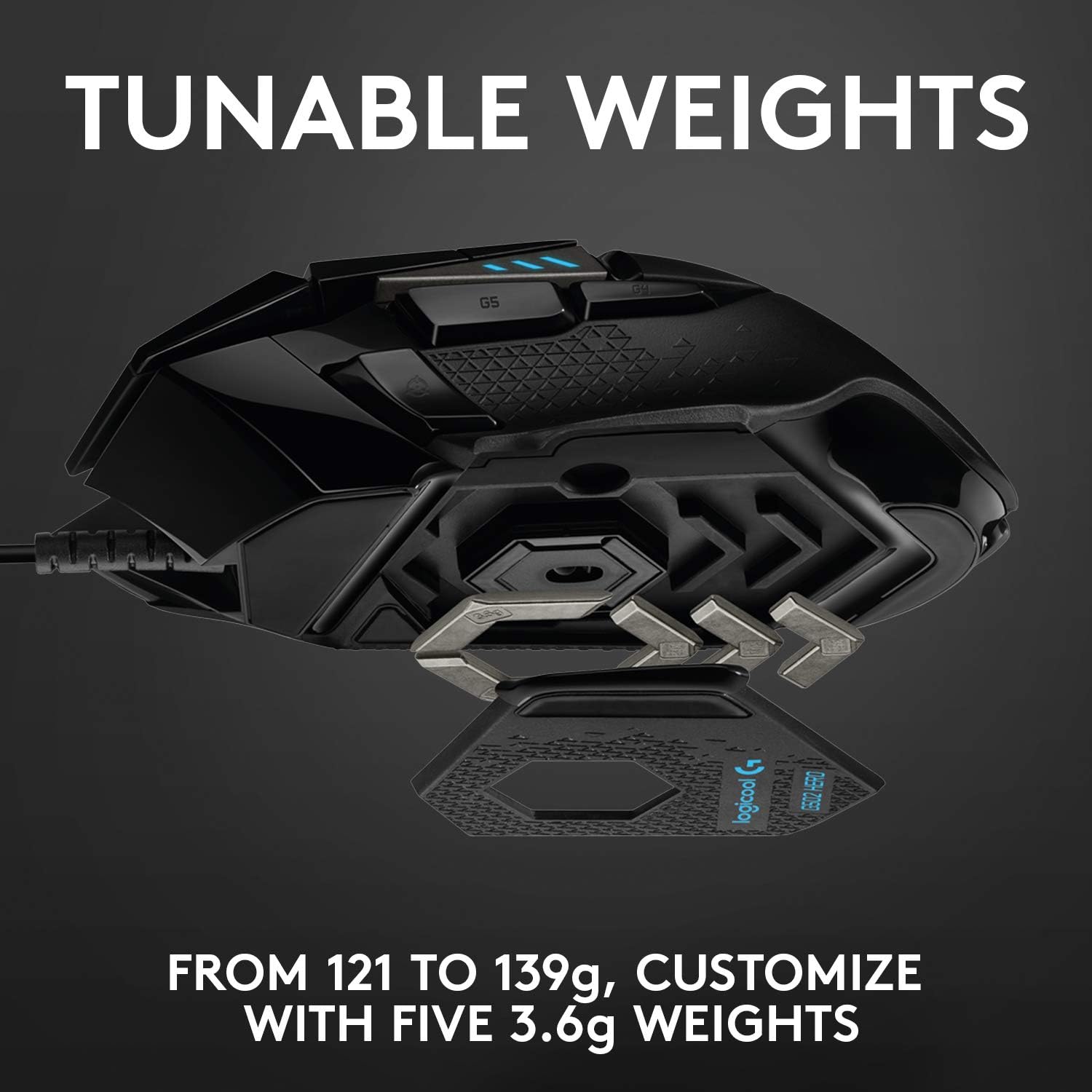 Logitech G502 Hero High Performance Wired Gaming Mouse, Hero 25K Sensor, 25,600 DPI, RGB, Adjustable Weights, 11 Programmable Buttons, On-Board Memory, PC/Mac - Black