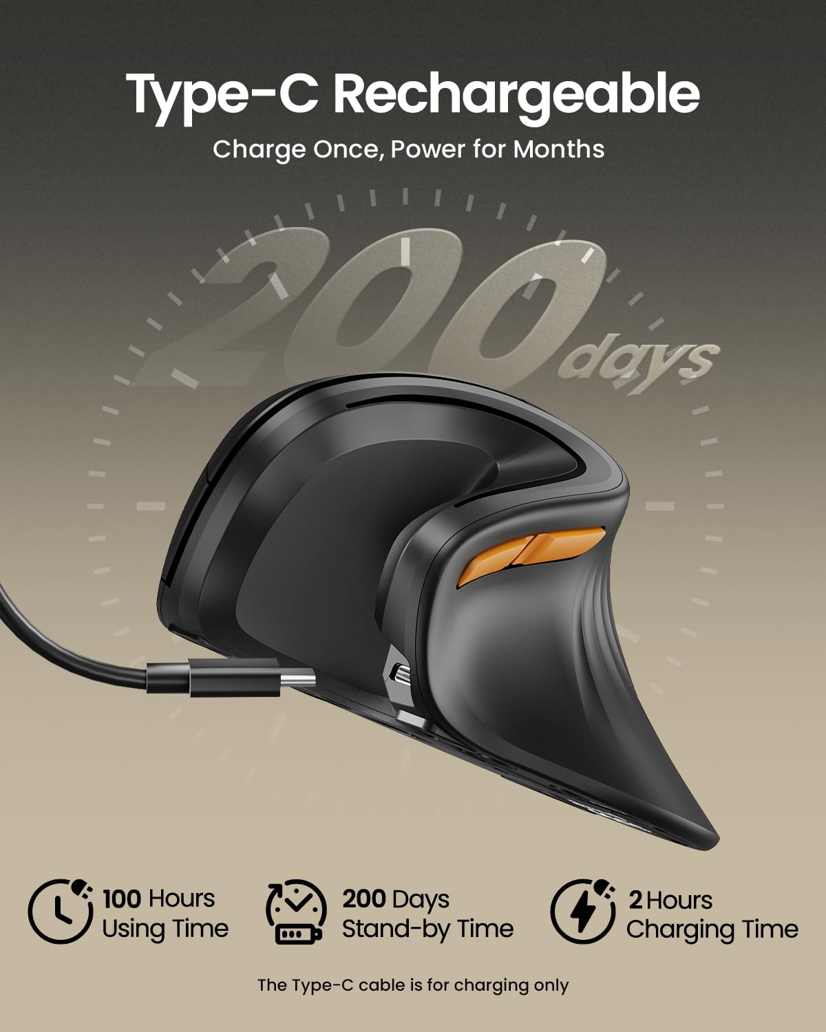 ProtoArc Ergonomic Mouse, EM11 NL Bluetooth Rechargeable Wireless Vertical Mouse, 3 Multi-Device Connectivity for Computer/PC/Laptop, 2.4GHz USB-A Optical Mice for Windows, Mac OS, Black