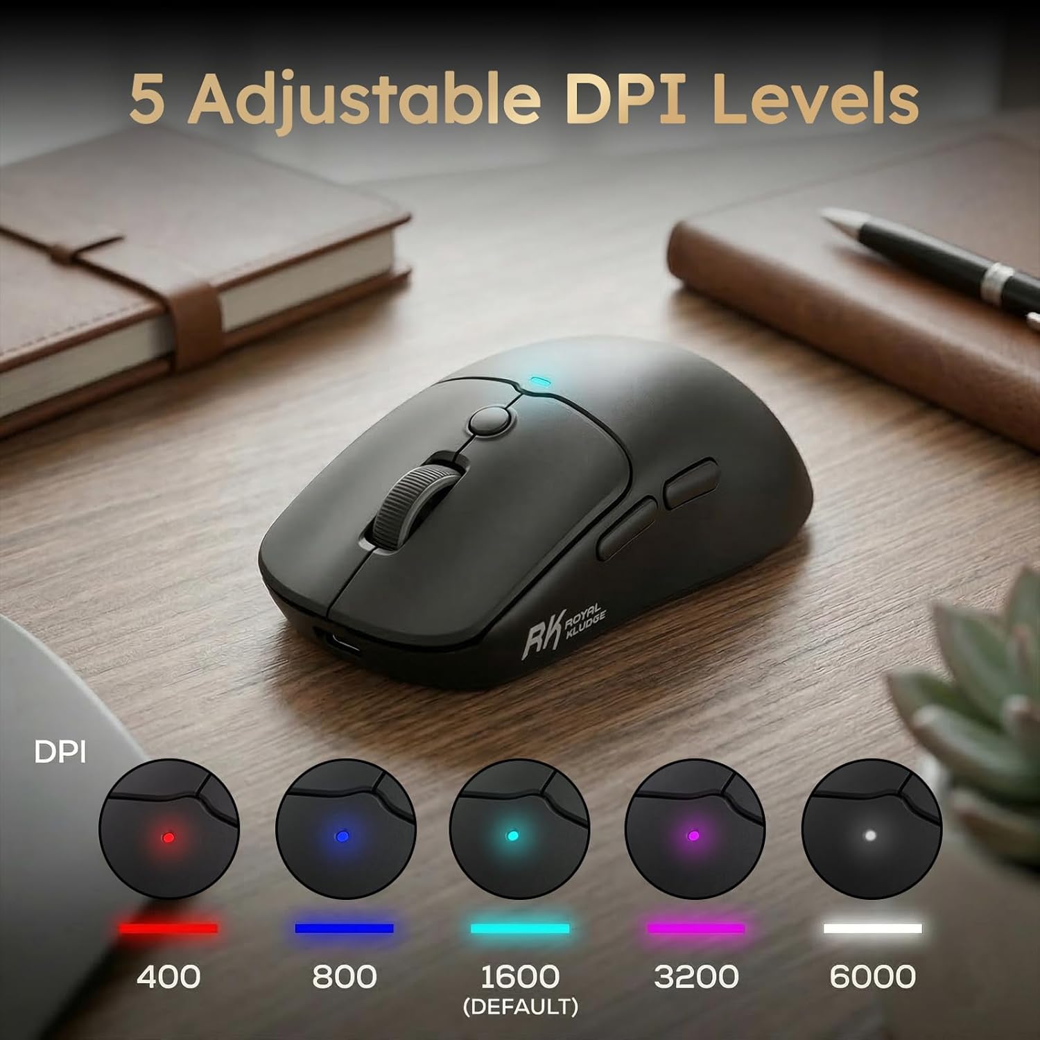 RK ROYAL KLUDGE MO1 Wireless Mouse, 55g Ultra-Lightweight Computer Mice, 6 Programmable Buttons, Quiet Click, 2.4GHz/Bluetooth/Wired, 6000 DPI Optical Sensor, Black