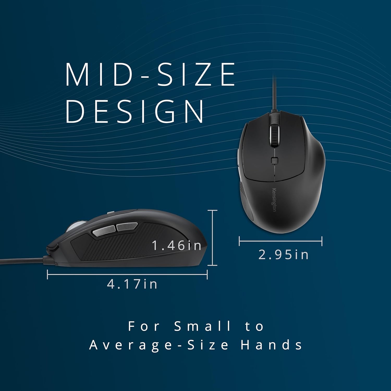 Kensington USB-C Wired Mouse, Pro Fit Ergo MY435 EQ Wired Mouse, Programmable Buttons, Quiet-Click Buttons, USB-C Connection - Black (K72512NA)