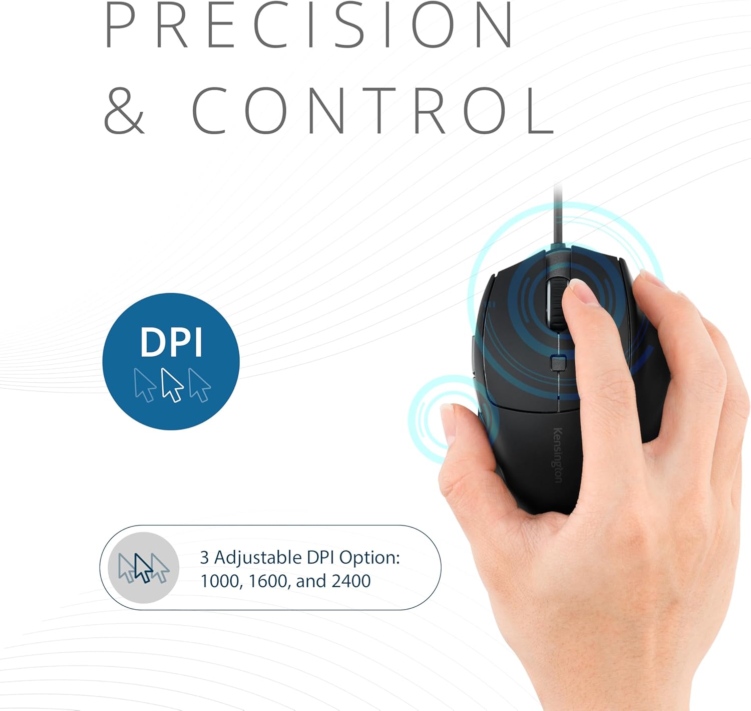 Kensington USB-C Wired Mouse, Pro Fit Ergo MY435 EQ Wired Mouse, Programmable Buttons, Quiet-Click Buttons, USB-C Connection - Black (K72512NA)