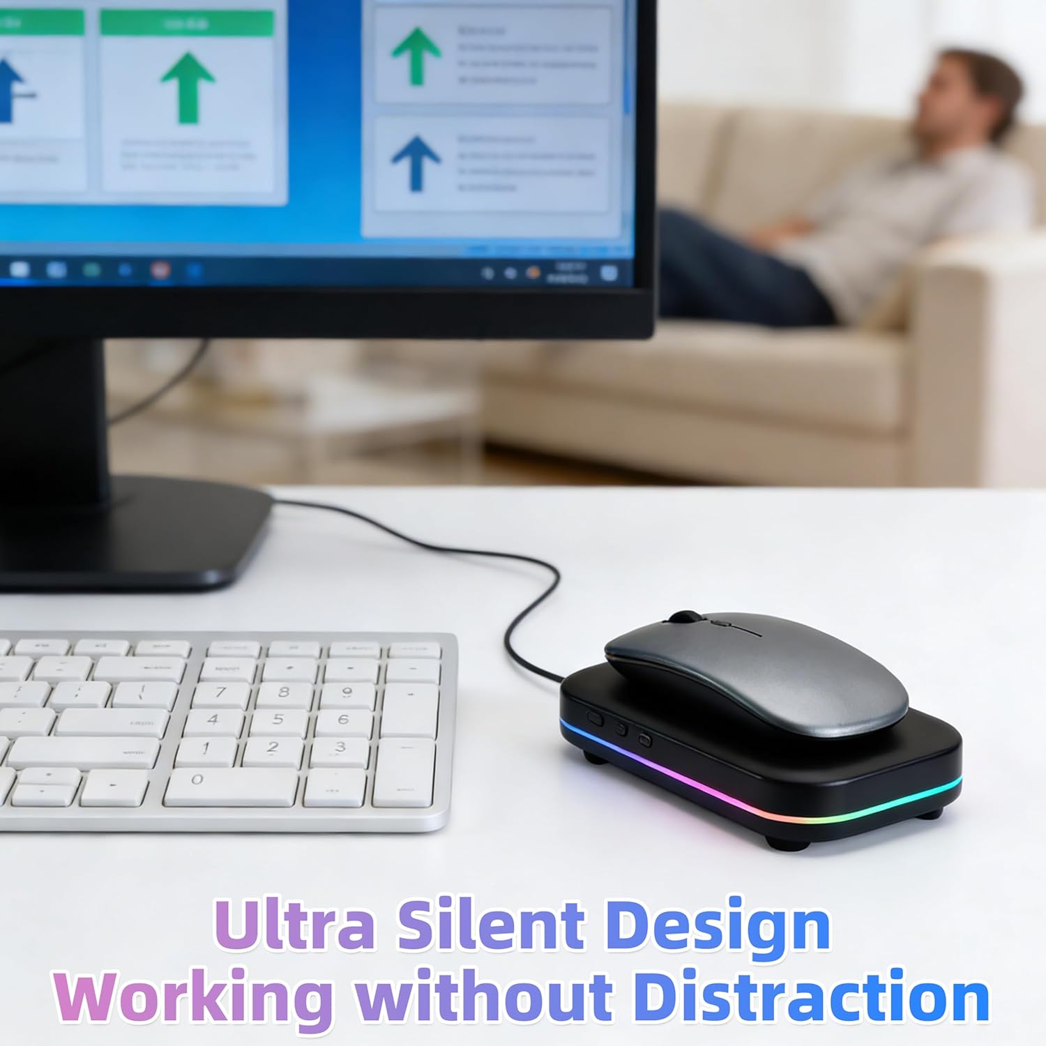 Mouse Mover Quiet Operation Ultra Slim, USB-C Powered Plug & Play, No Detection Risk, Mouse Mover to Prevent Screen Lock, Customizable Timer & RGB LED Light, for WFH/Office/Travel
