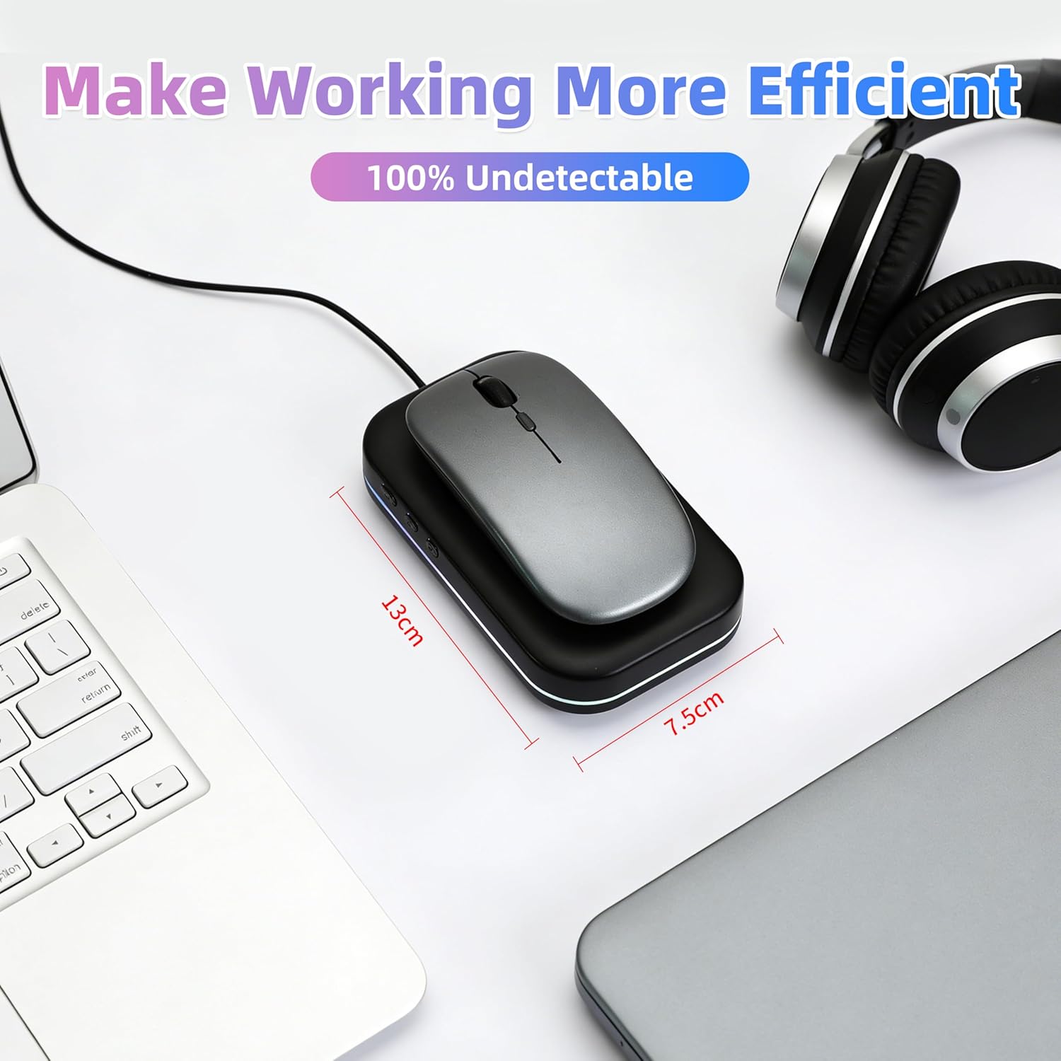 Mouse Mover Quiet Operation Ultra Slim, USB-C Powered Plug & Play, No Detection Risk, Mouse Mover to Prevent Screen Lock, Customizable Timer & RGB LED Light, for WFH/Office/Travel