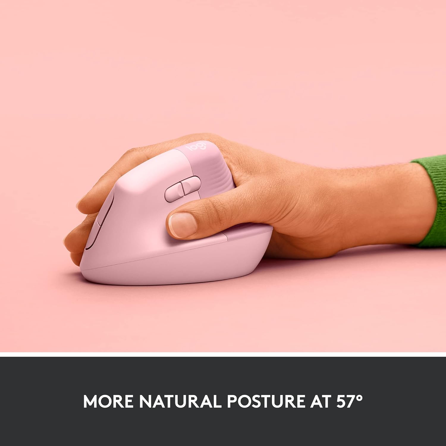 Logitech Lift Vertical Ergonomic Mouse, Wireless, Bluetooth or Logi Bolt USB Receiver, Quiet clicks, 4 Buttons, Compatible with Windows/macOS/iPadOS, Laptop, PC - Rose