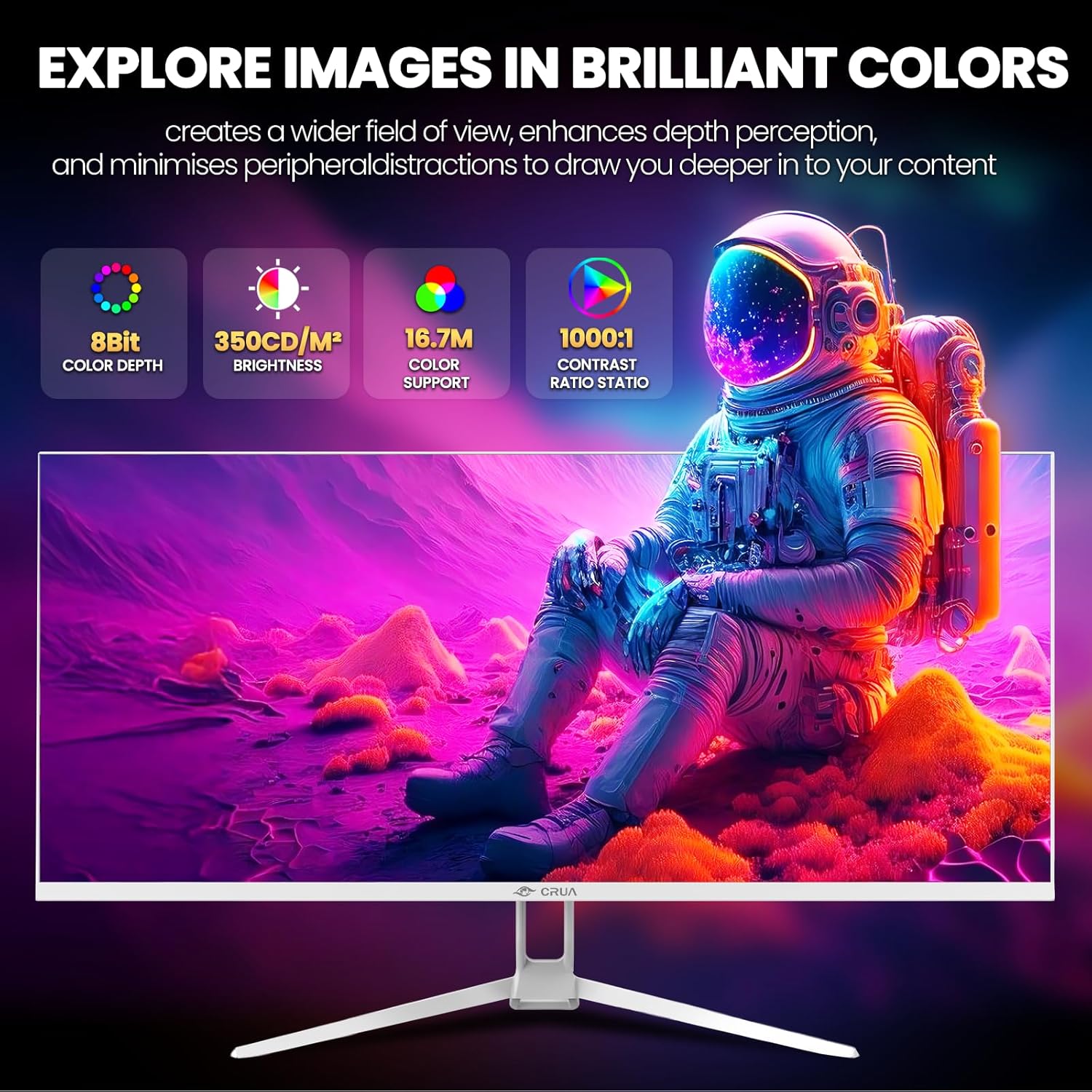 CRUA 34'' Ultrawide Gaming Monitor 120HZ, 21:9 WFHD 2560X1080 IPS Panel Computer Monitors with Built-in Speakers, Support AMD FreeSync, 120% sRGB, DP1.4 & HDMI1.4, Wall Mountable Installs-White