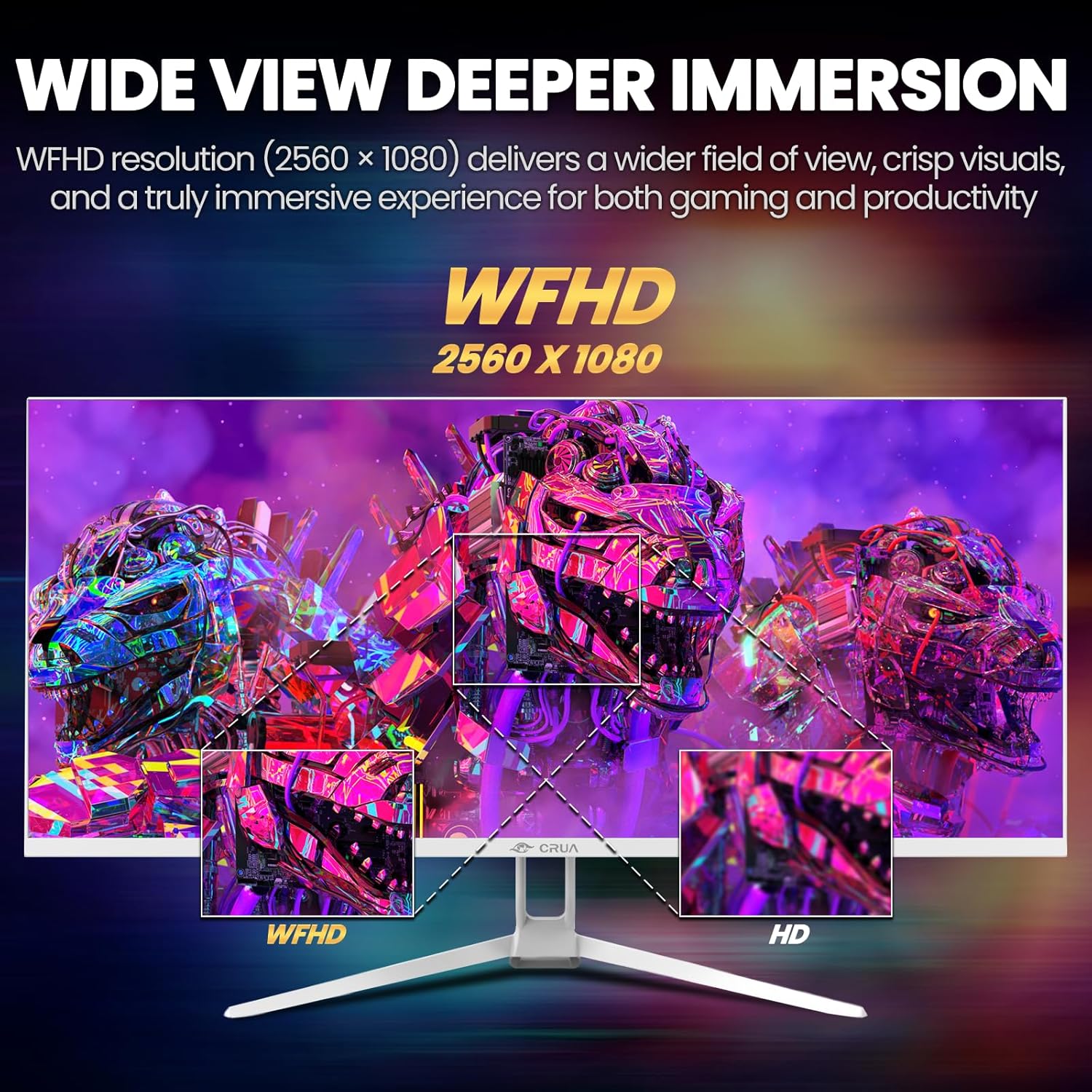 CRUA 34'' Ultrawide Gaming Monitor 120HZ, 21:9 WFHD 2560X1080 IPS Panel Computer Monitors with Built-in Speakers, Support AMD FreeSync, 120% sRGB, DP1.4 & HDMI1.4, Wall Mountable Installs-White