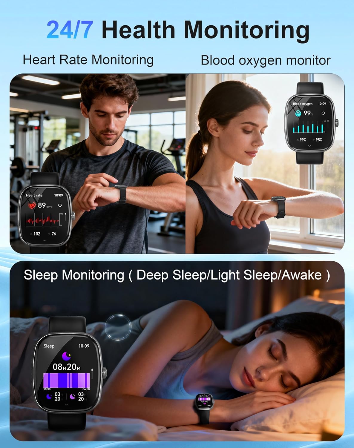 Smart Watch for Women Men, 1.85" HD Fitness Watch with 120 Sports Modes, 5.3 Bluetooth Call, 250+ Custom Dials, Heart Rate/Sleep Monitor Fitness Tracker, IP68 Waterproof Smartwatch for Android iOS