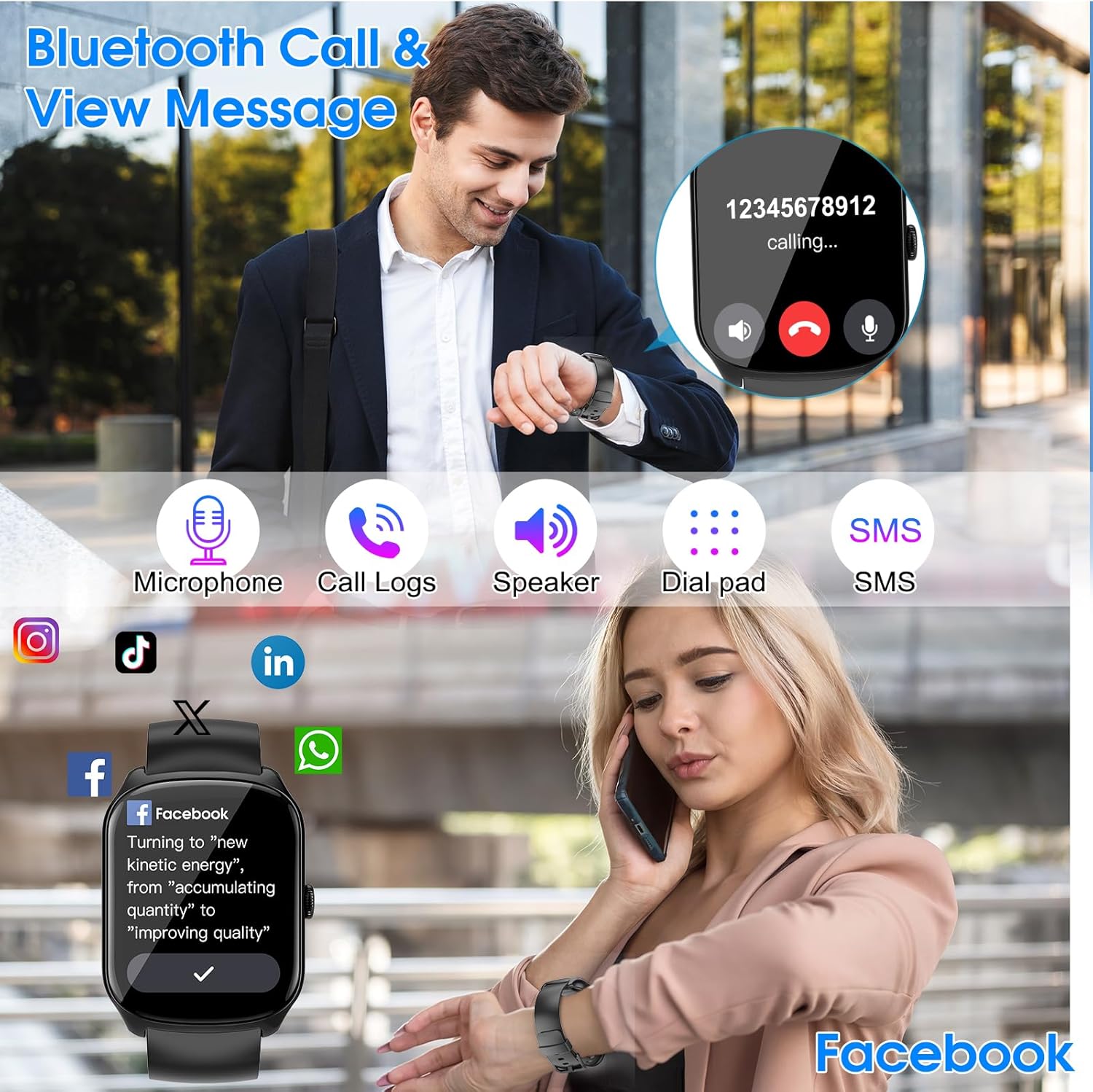 Smart Watch for Men Women, 1.95"HD Smartwatch (Dial/Answer Calls), Heart Rate/Sleep Monitor Fitness Smartwatch, Curved Screen Watches, 112+ Sports Modes Activity Trackers,IP68 Waterproof, Black