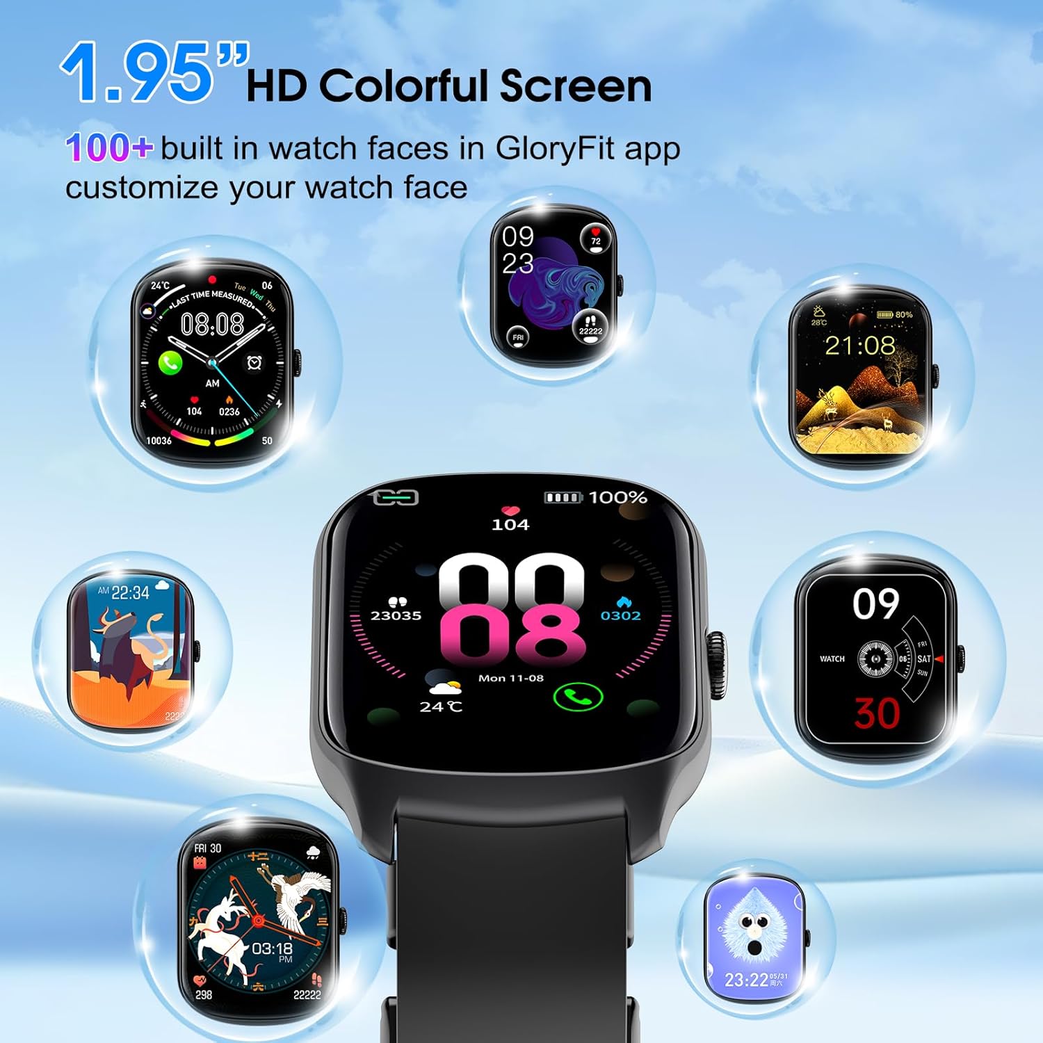Smart Watch for Men Women, 1.95"HD Smartwatch (Dial/Answer Calls), Heart Rate/Sleep Monitor Fitness Smartwatch, Curved Screen Watches, 112+ Sports Modes Activity Trackers,IP68 Waterproof, Black