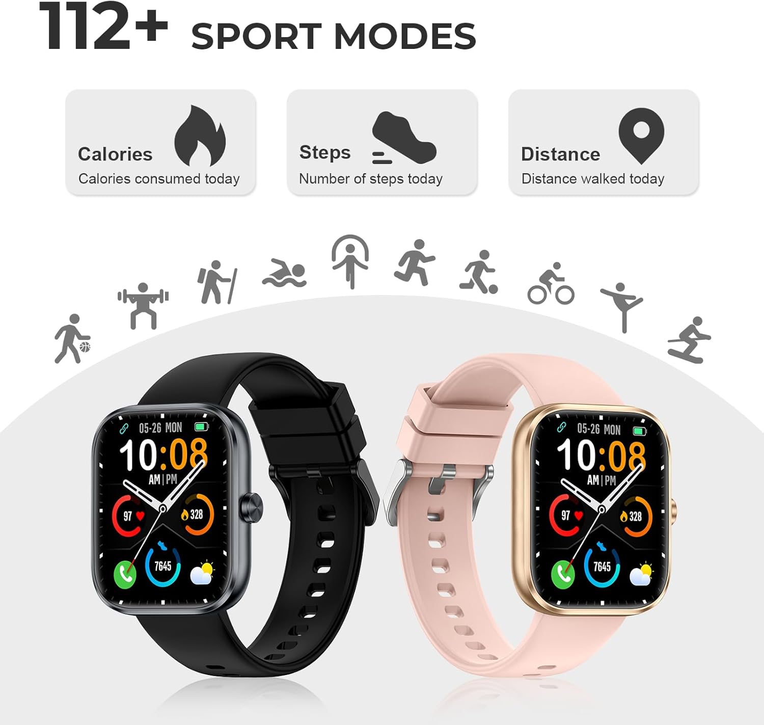 Smart Watch for Men Women, 1.83" HD Touchscreen Fitness Watch with Bluetooth Call&Message Notifications, 110+Sport Modes, 24/7 Heart Rate/Sleep Monitor, IP68 Waterproof Fitness Tracker for Android iOS