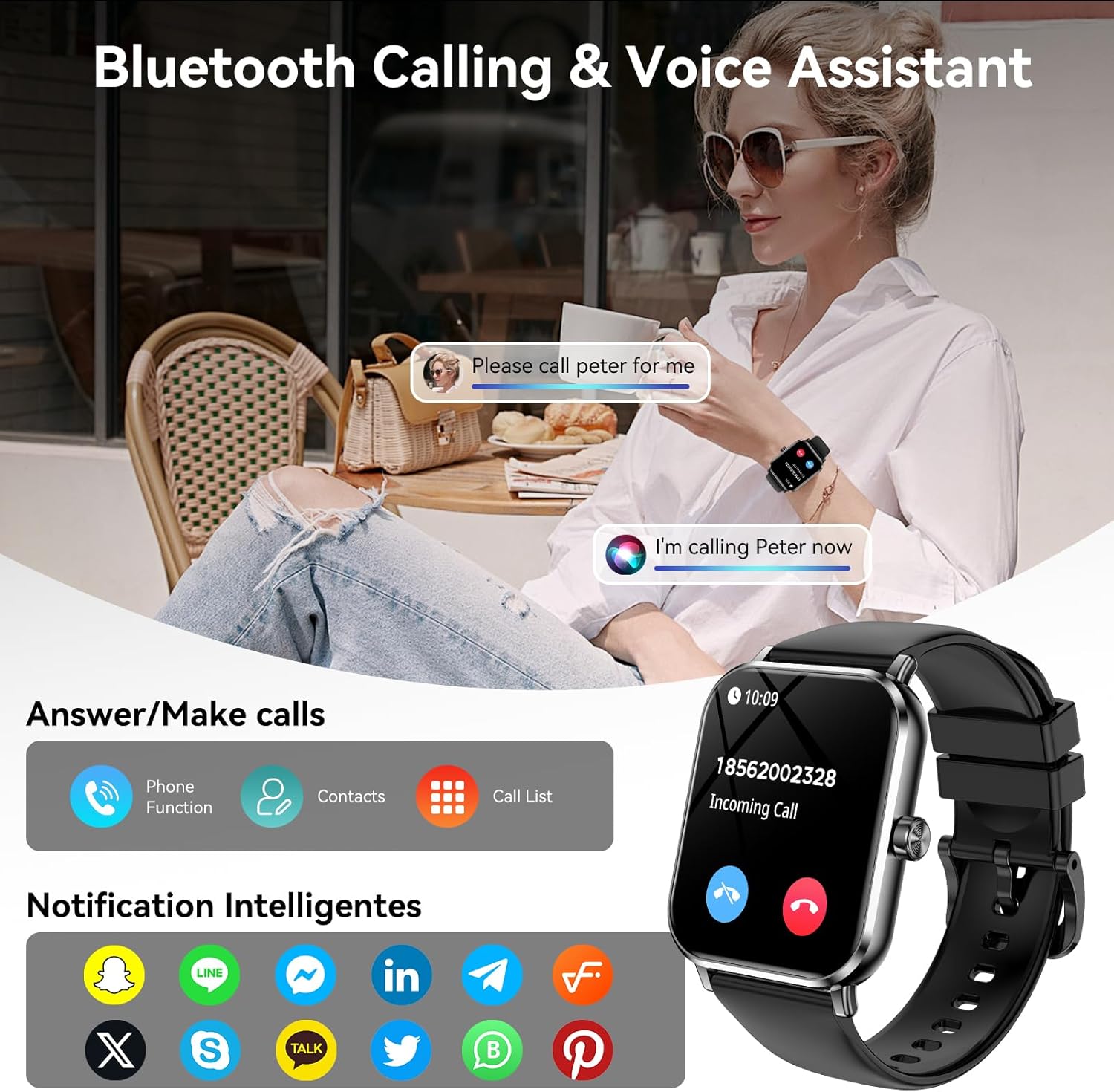 Smart Watches for Men Women, 1.83" HD Touchsreen, Bluetooth Calling, 5 ATM Water-Resistance, 130+ Sports Modes, Health, Fitness & Sleep Tracker, Timer, Pedometer, Fitness Watch for Android/iOS, Black