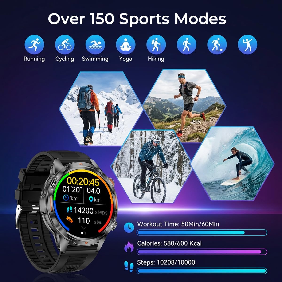 Smart Watch for Women, 1.7in AMOLED Ultra-Clear 110+ Sport Modes Smartwatch, Fitness Tracker with Heart Rate/Sleep/SpO2 Monitor, IP68 Waterproof, Answer/Make Call for Android and iPhones
