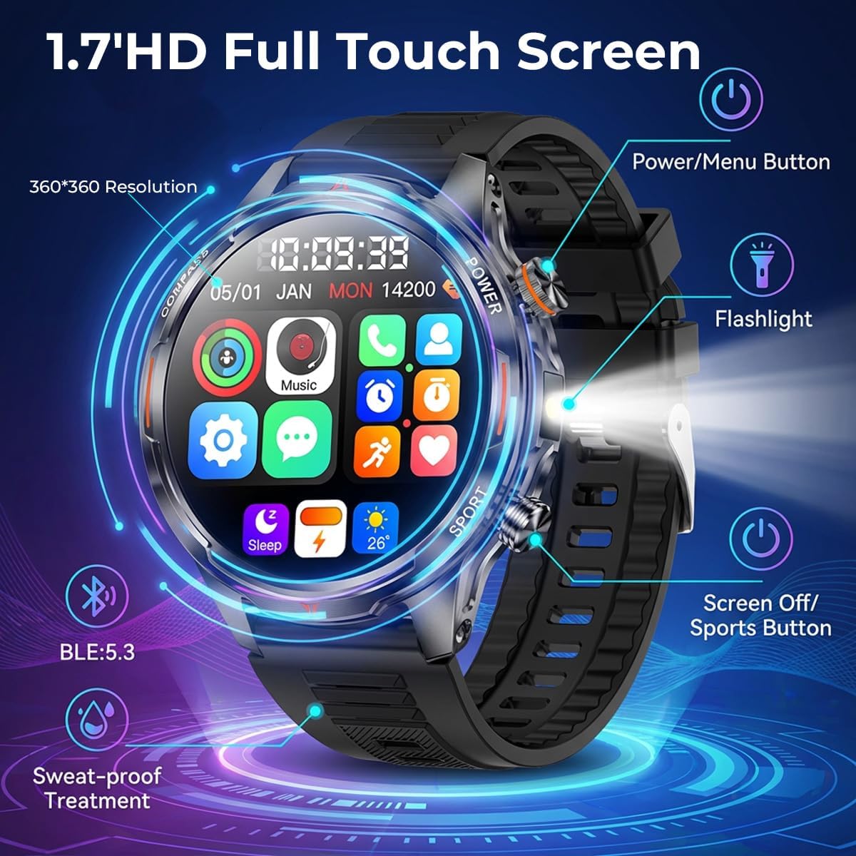 Smart Watch for Women, 1.7in AMOLED Ultra-Clear 110+ Sport Modes Smartwatch, Fitness Tracker with Heart Rate/Sleep/SpO2 Monitor, IP68 Waterproof, Answer/Make Call for Android and iPhones
