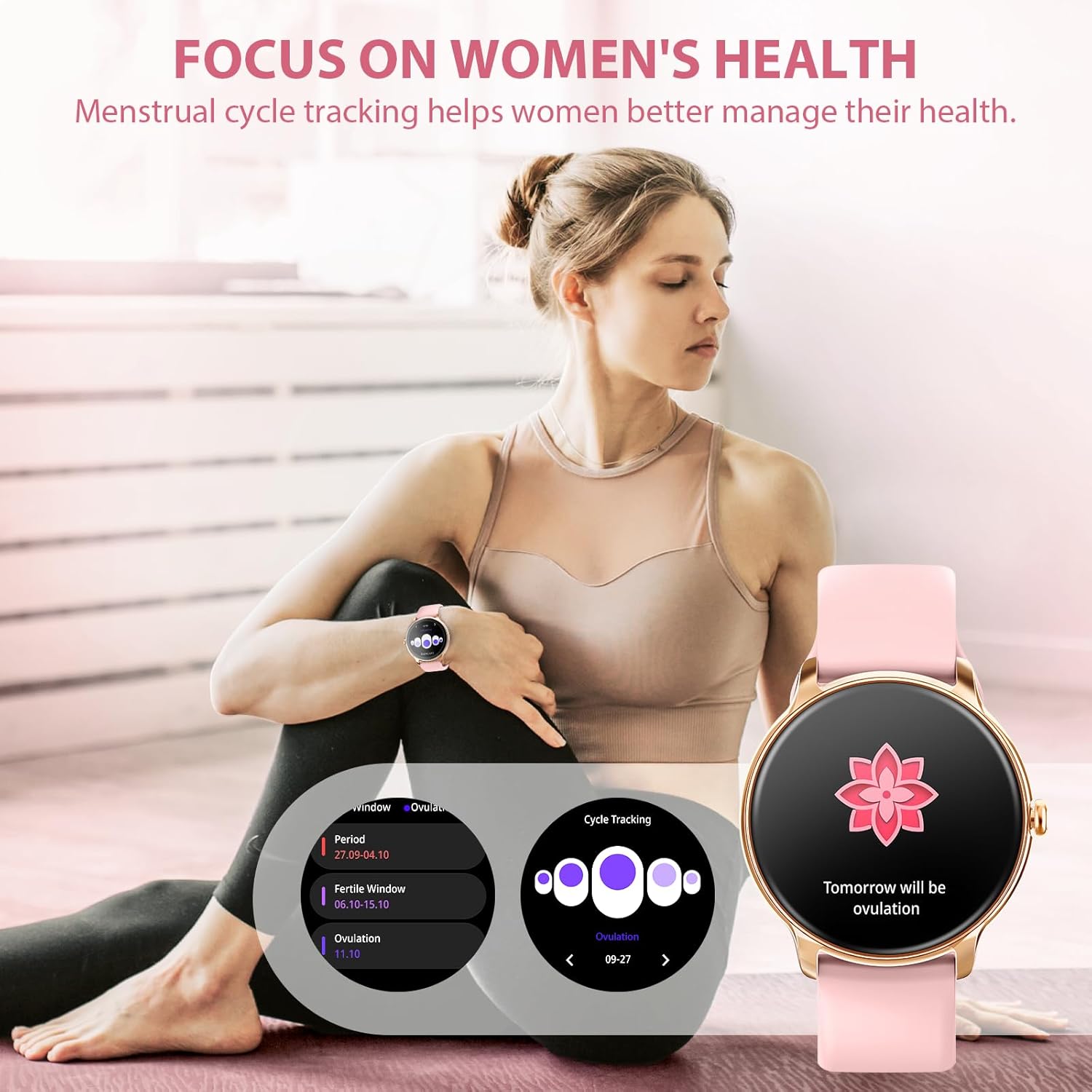 Smart Watch for Women, Ultra-Slim 1.32" AMOLED Answer/Make Call, 100+ Sport Modes, Female Health/HR/Sleep, 2 Straps, IP68 Waterproof, Fitness Tracker for iPhone Samsung Android