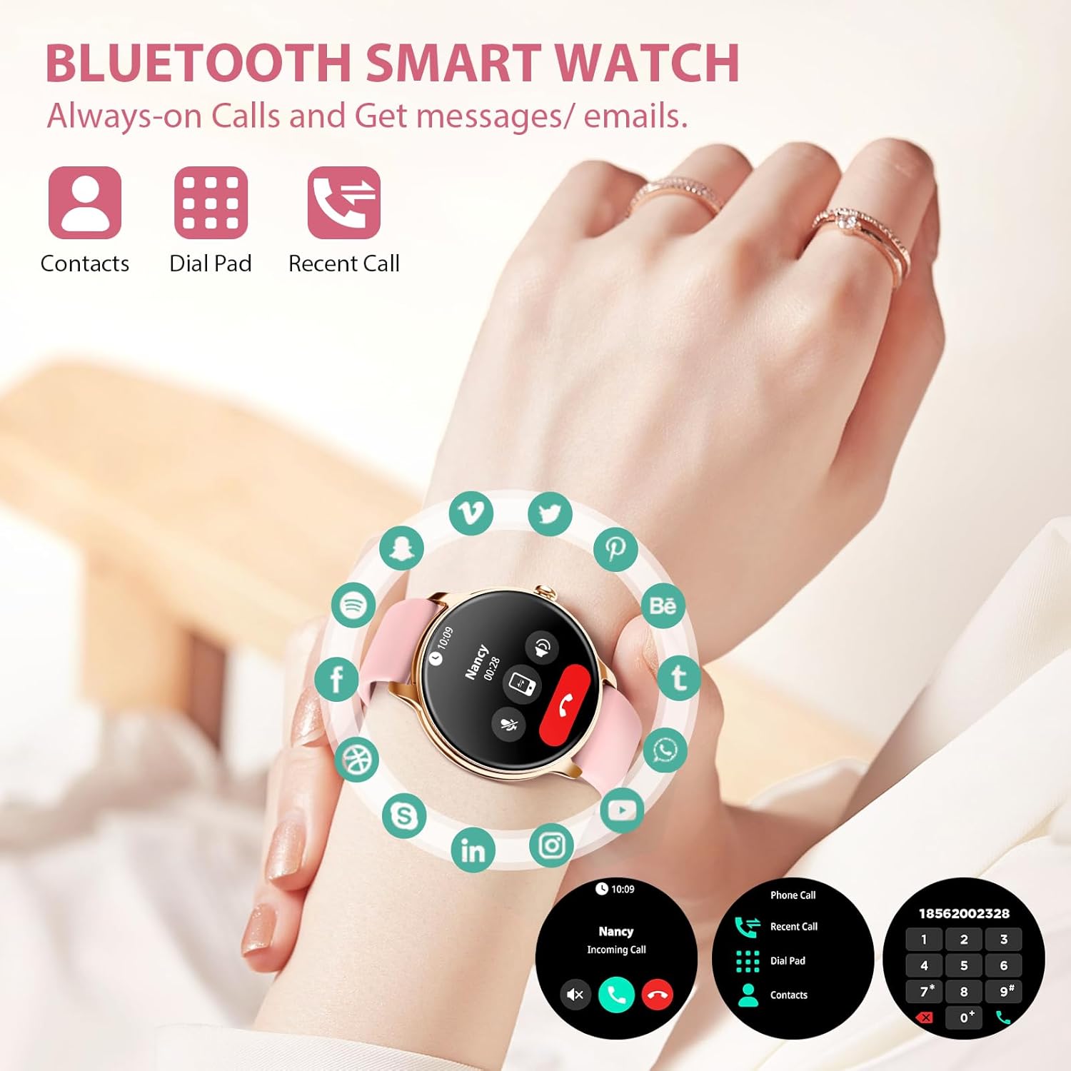 Smart Watch for Women, Ultra-Slim 1.32" AMOLED Answer/Make Call, 100+ Sport Modes, Female Health/HR/Sleep, 2 Straps, IP68 Waterproof, Fitness Tracker for iPhone Samsung Android