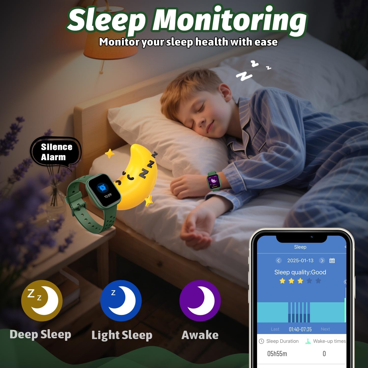 Kids Smart Watch for Girls Boys,IP68 Waterproof Kids Fitness Tracker Watch with 1.83" Face,Heart Rate Sleep Monitor,19 Sport Modes,Puzzle Games with APP,Great Gifts for Teens 6+ (Green)