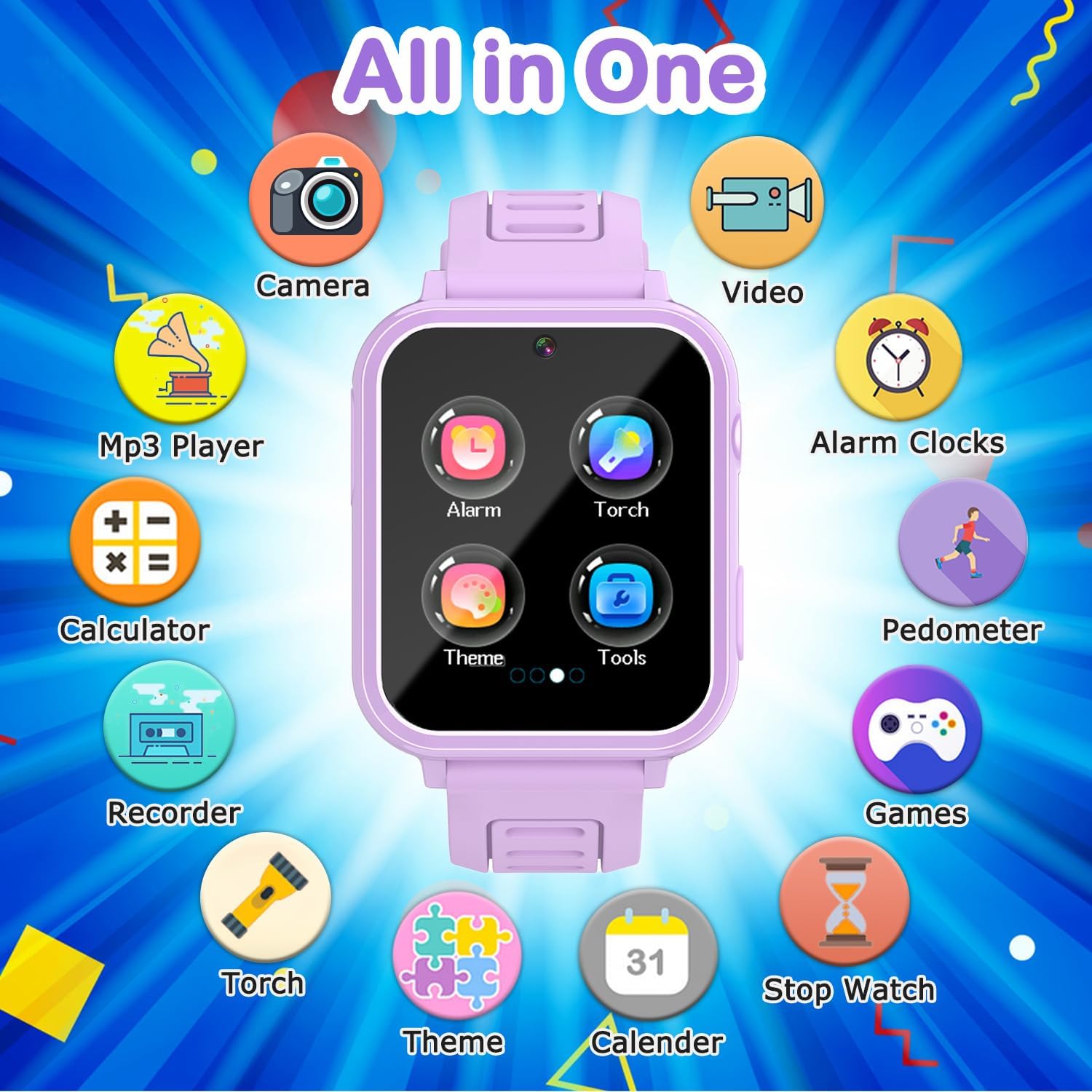 Cosjoype Kids Smart Watches Girls Gift Age 3-12, with 39 Puzzle Games HD Video Camera Music Player Learning Cards Storybook Pedometer Flashlight Touchscreen Kid Watch Brithday Gift for Girls