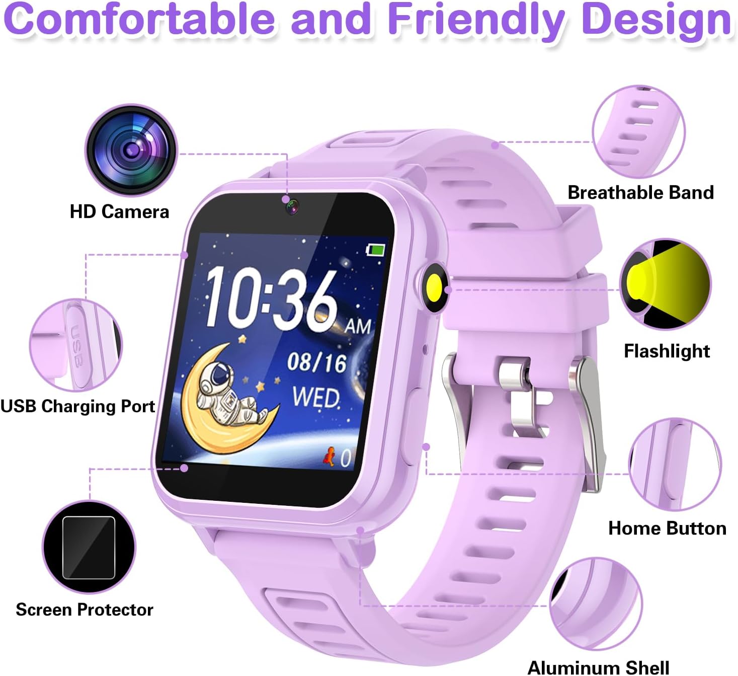 Cosjoype Kids Smart Watches Girls Gift Age 3-12, with 39 Puzzle Games HD Video Camera Music Player Learning Cards Storybook Pedometer Flashlight Touchscreen Kid Watch Brithday Gift for Girls