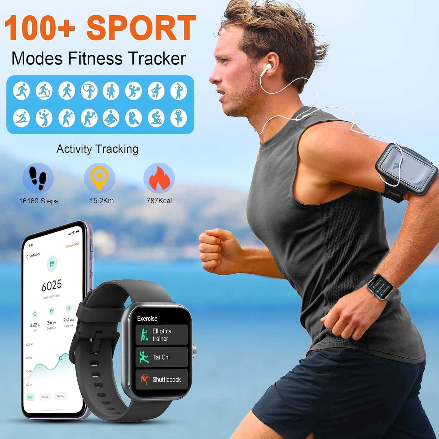 Smart Watch for Men Women(Answer/Make Calls), 2026 New 1.96" HD Smartwatch, Fitness Tracker with 110+ Sport Modes, IP68 Waterproof Pedometer, Heart Rate/Sleep/Step Monitor for Android iOS, Black