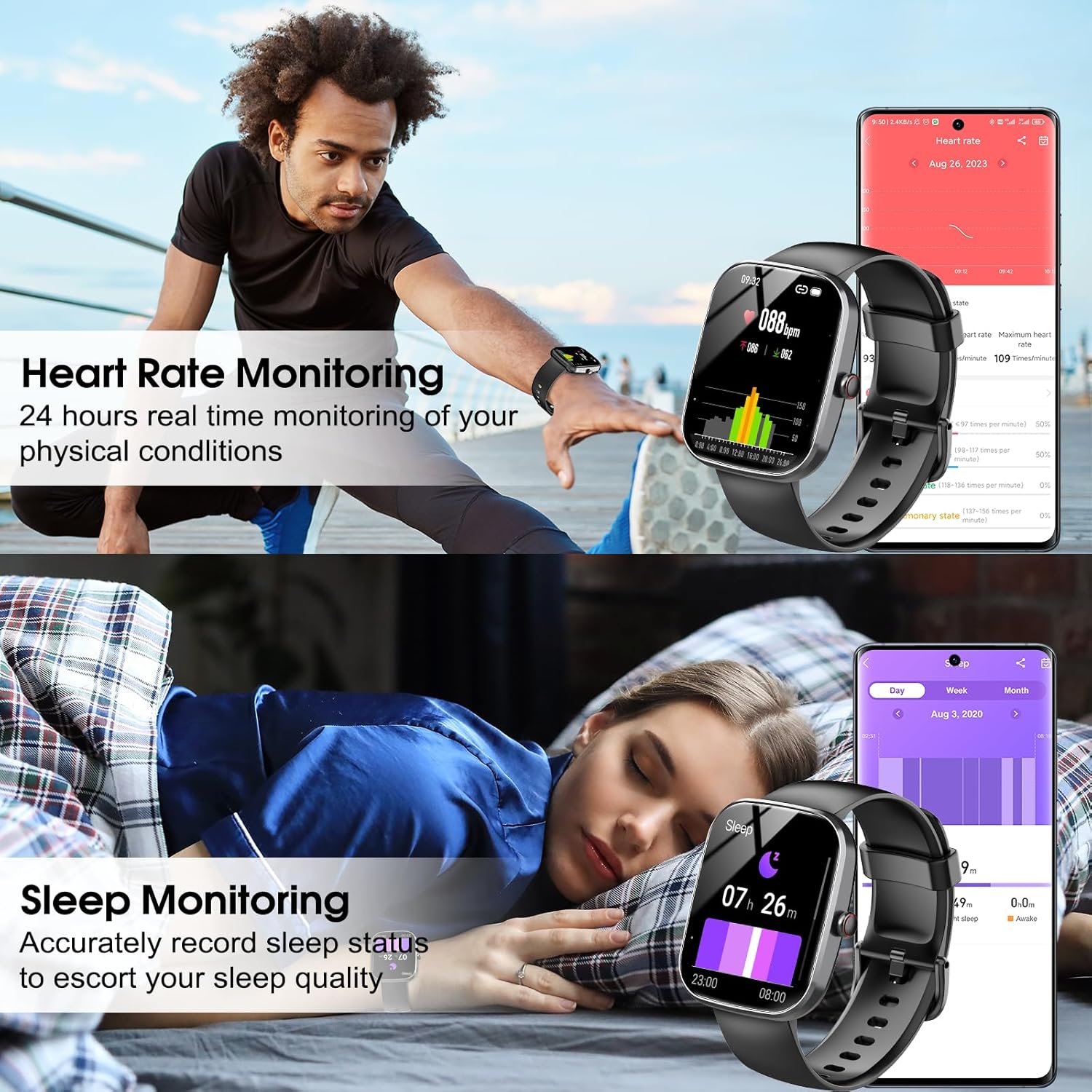 Csasan Smart Watch for Men Women(Answer/Make Call), 1.91" HD Screen Smartwatch Heart Rate/Sleep/Steps Monitor, 100+ Sports Fitness Watch, IP68 Waterproof Activity Trackers for Android iOS Black