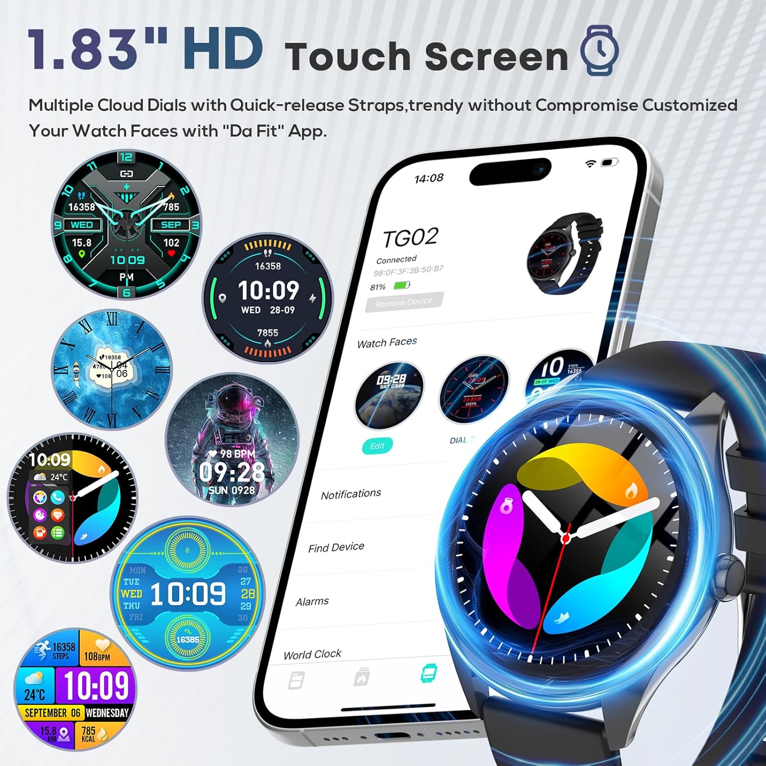 Smart Watch for Men, 1.39" HD Touchscreen Smartwatch with 120 Sports Modes, Alexa Built-in, Heart Rate/Sleep Monitor, Bluetooth Call & Music Control Fitness Watch for iPhone/Android (Black)