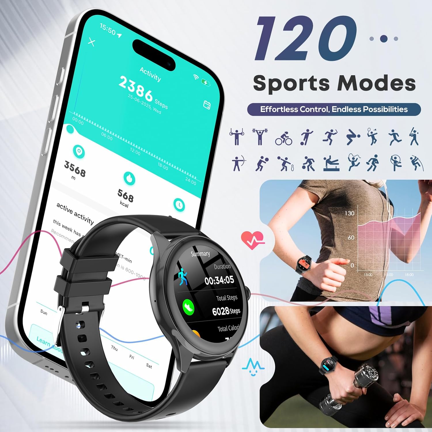 Smart Watch for Men, 1.39" HD Touchscreen Smartwatch with 120 Sports Modes, Alexa Built-in, Heart Rate/Sleep Monitor, Bluetooth Call & Music Control Fitness Watch for iPhone/Android (Black)