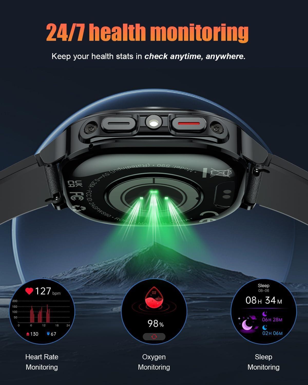 Military Smart Watches for Men(Answer/Make Calls), 1.39" HD Fitness Watch, 24/7 Heart Rate Sleep Monitor, Smart Watch for Men,114+ Sport Modes, IP68 Waterproof Smartwatch for Android iOS, 30Day, Black
