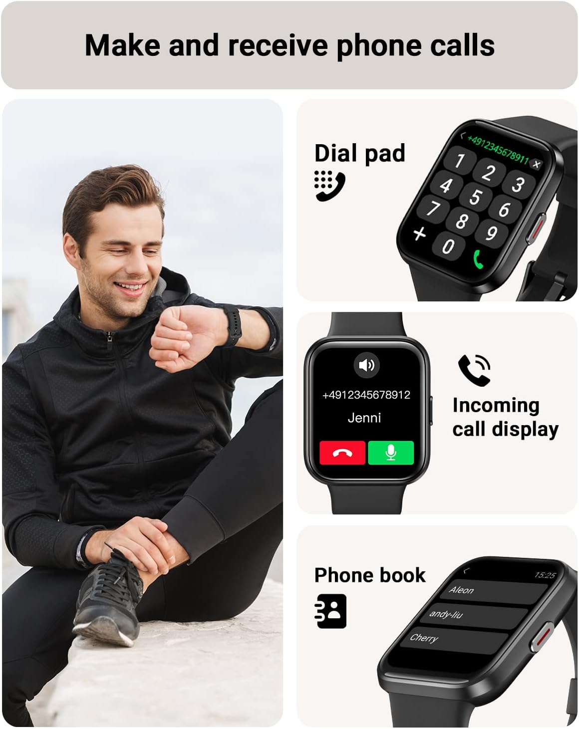 Tensky Smart Watch for Men/Women Android & iPhone, Alexa Built-in, 1.8" Touch Screen Fitness Tracker with Answer/Make Calls, 3ATM Waterproof Heart Rate/Sleep/SpO2 Monitor, Pedometer, 100+ Sport Modes
