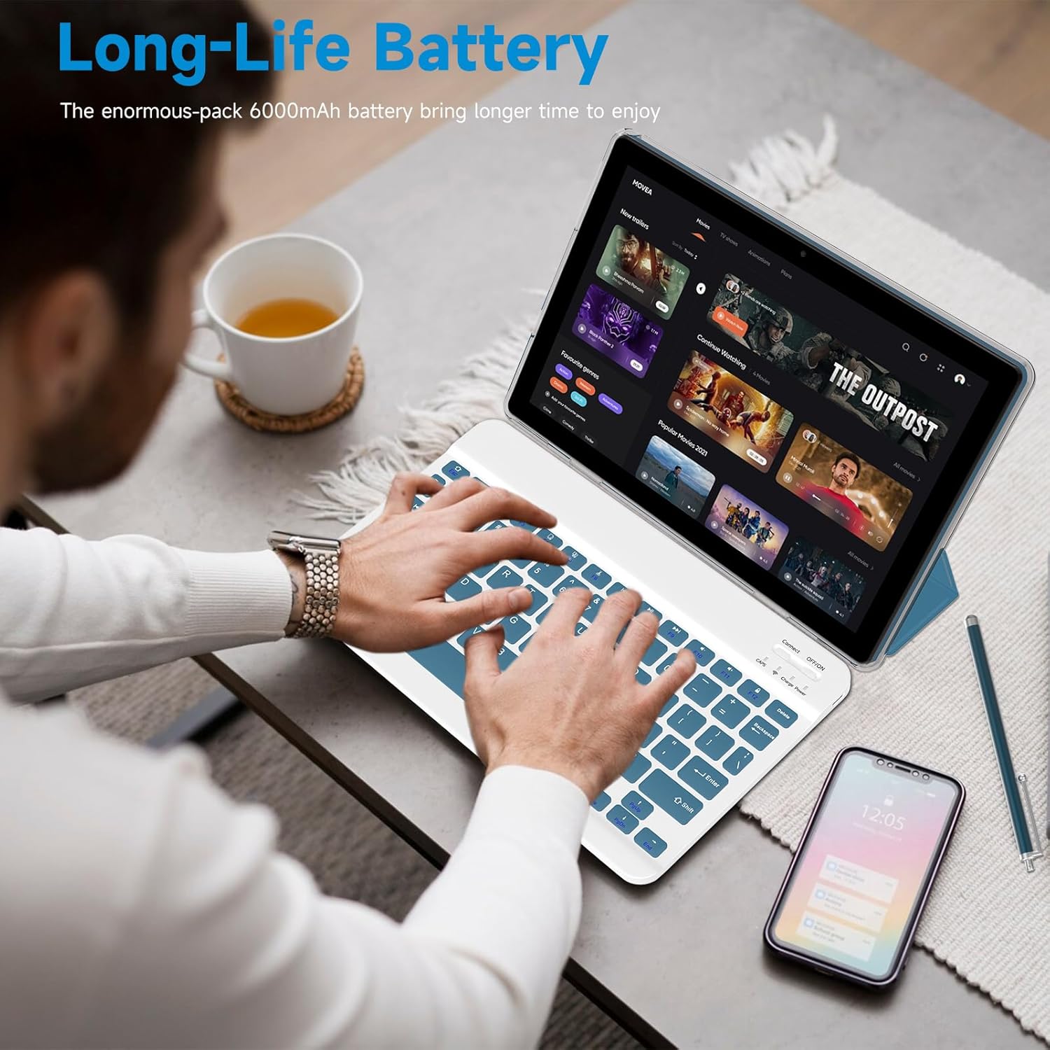 Android 15 Tablet, 10 Inch 18GB RAM+128GB ROM/ 2TB Expandable Tablet, 2.0GHz Quad-core Processor, 1280x800 HD Touchscreen, 5G WiFi6 BT 5.0, 2 in 1 Tablets with Keyboard Case Mouse Stylus, Navy