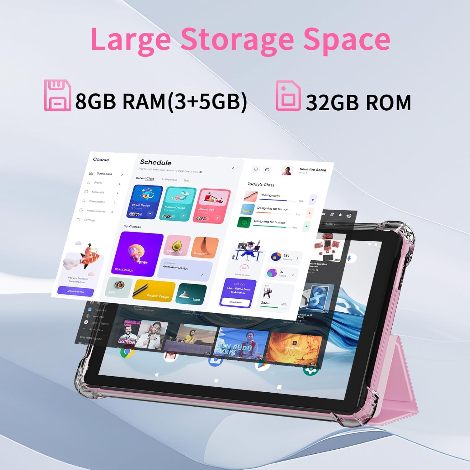Android 14 Tablet with Case, 7 Inch 8GB RAM+32GB ROM/ 1TB Expandable Computer, 5MP Camera Tablets, 1.6Ghz Quad-core Processor, 3000mAH Battery Tablet PC, 5G WiFi, Games 7'' Android Laptop Pink