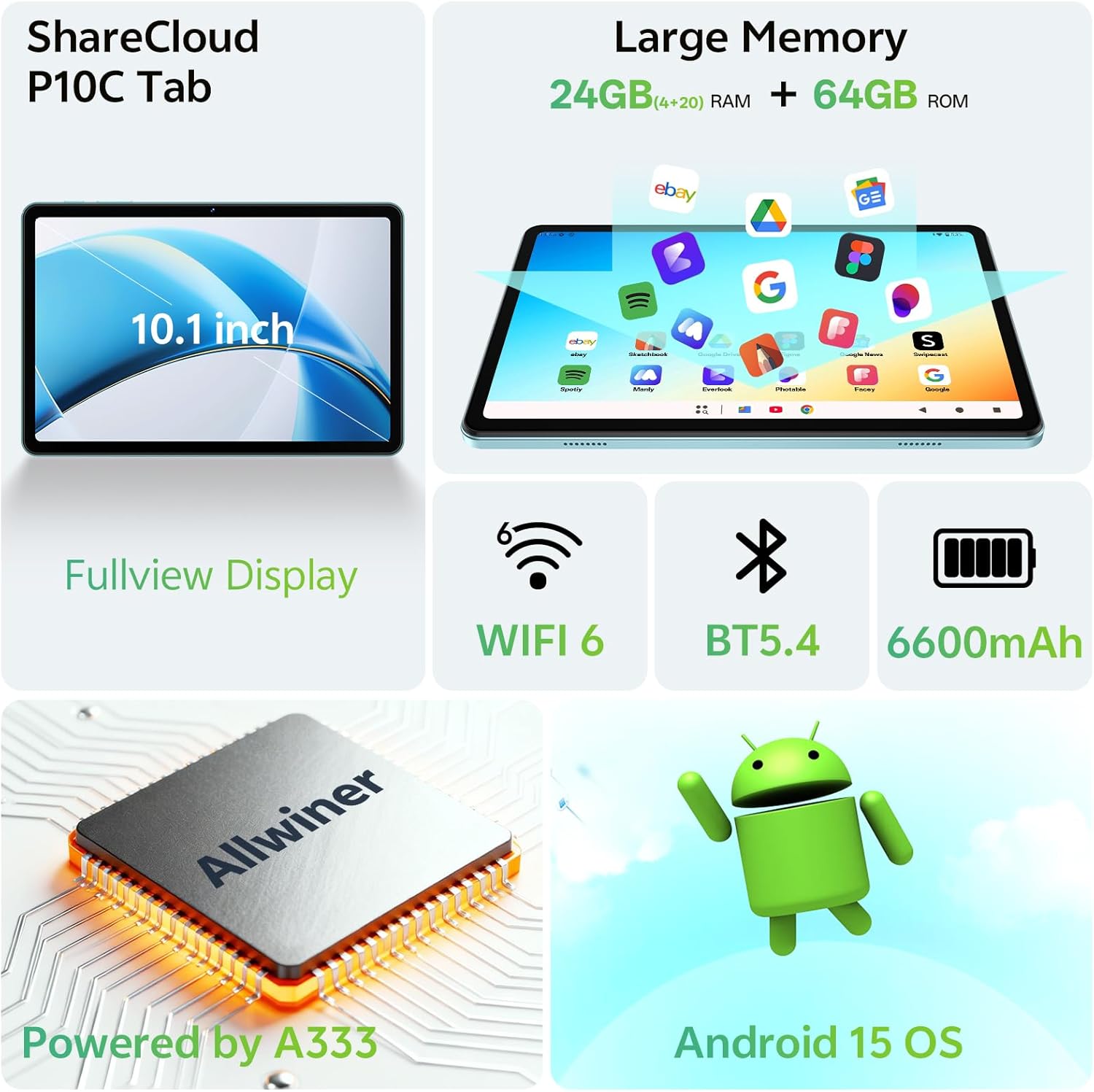 Tablet 10.1 inch, Android 15 Tablet with Case, 24GB RAM + 64GB ROM 1 TB Expandable, 1280x800 HD IPS Touch Screen, 8H Battery, WiFi 6, BT 5.4, Dual Camera (Gray)