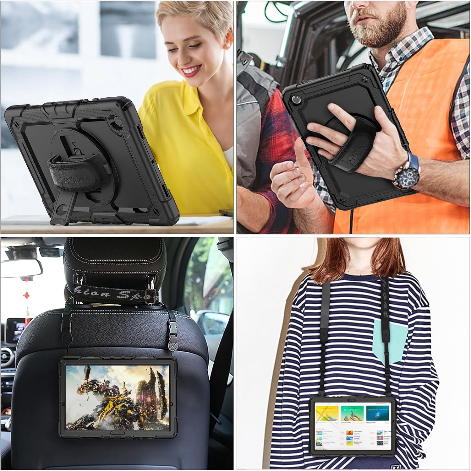 SEYMAC stock Case for Samsung Galaxy Tab A11+ Plus/A9+ Plus 11'', Full-Body Drop Protection Case with Screen Protector Pencil Holder [360° Rotating Hand Strap] &Stand, Black