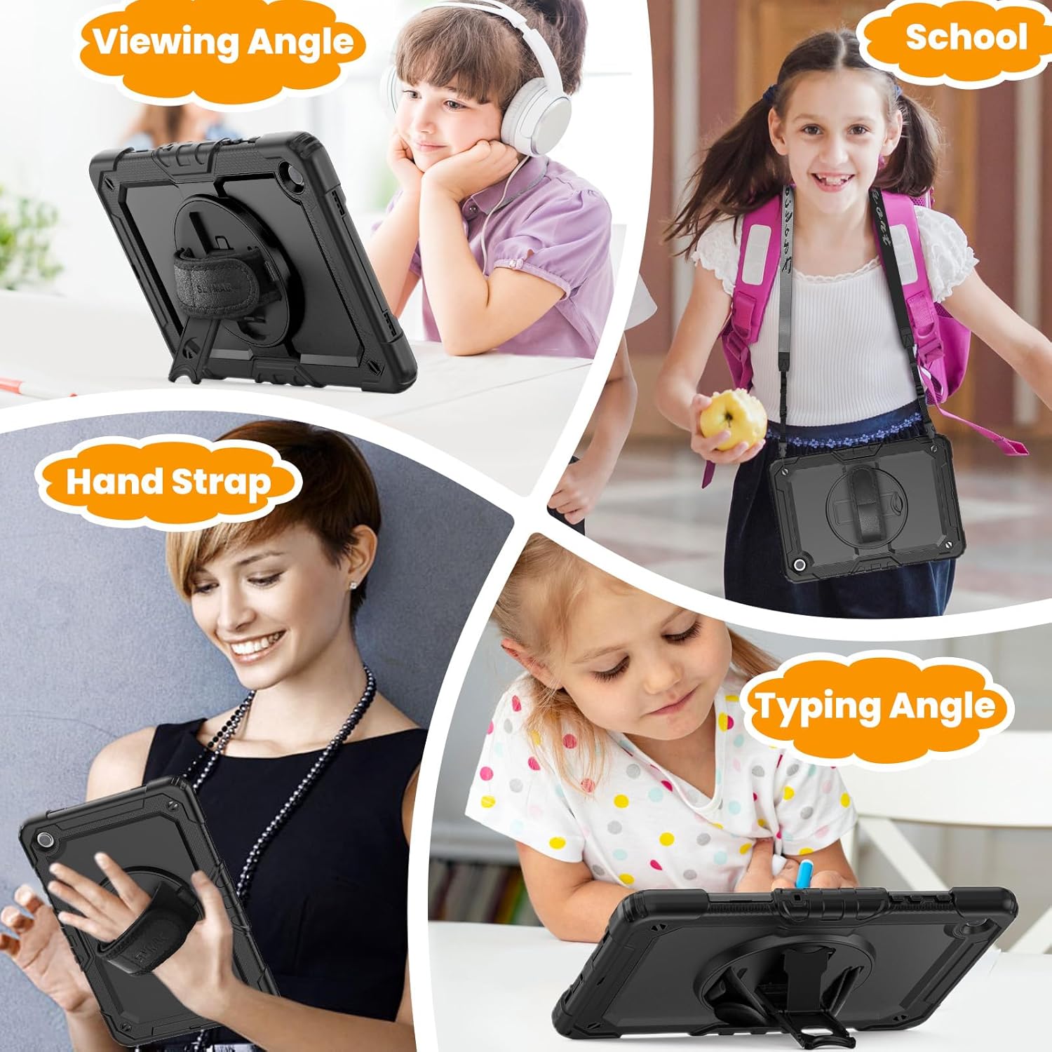 SEYMAC stock Case for Samsung Galaxy Tab A11+ Plus/A9+ Plus 11'', Full-Body Drop Protection Case with Screen Protector Pencil Holder [360° Rotating Hand Strap] &Stand, Black