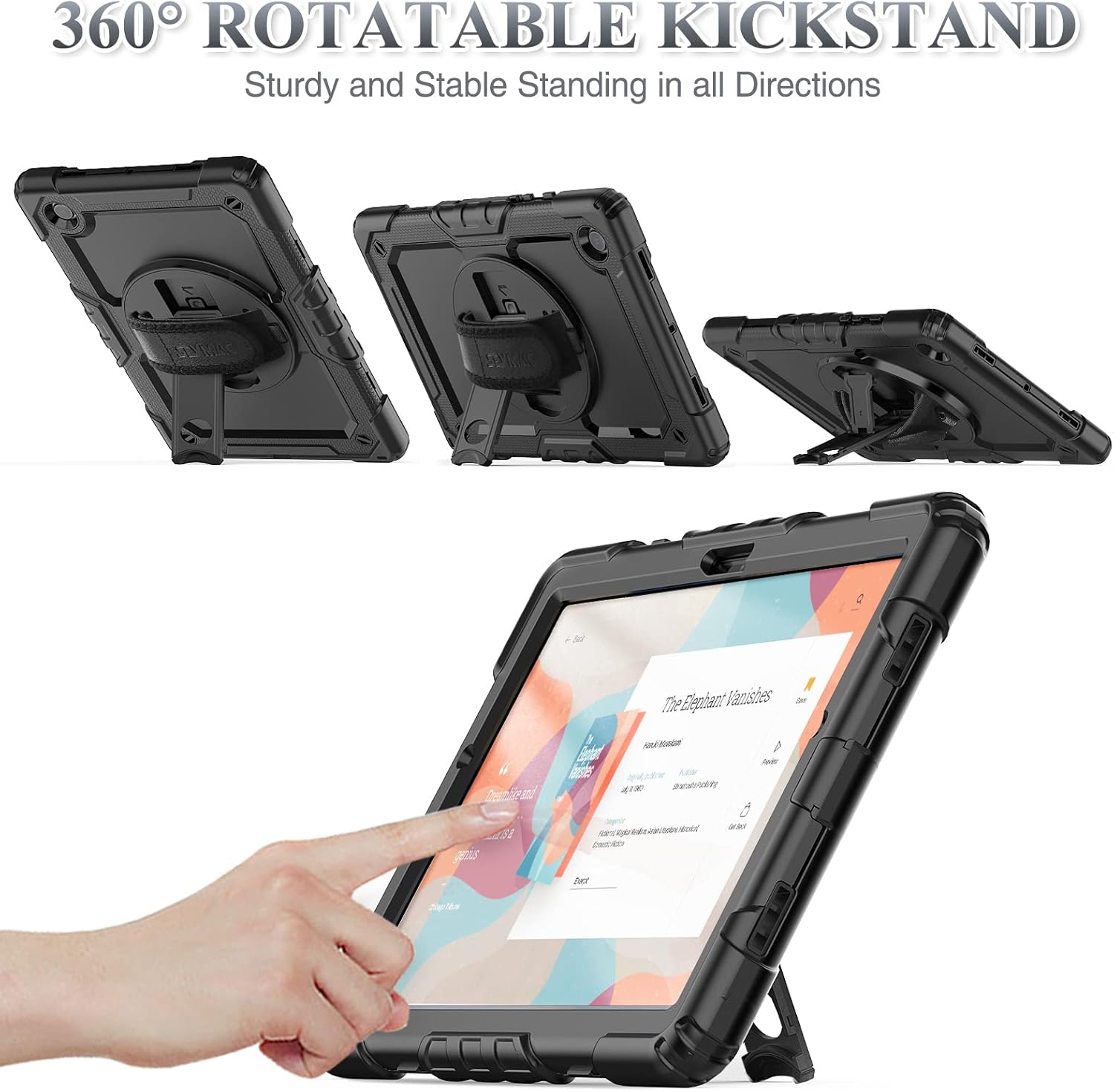 SEYMAC stock Case for Samsung Galaxy Tab A11+ Plus/A9+ Plus 11'', Full-Body Drop Protection Case with Screen Protector Pencil Holder [360° Rotating Hand Strap] &Stand, Black