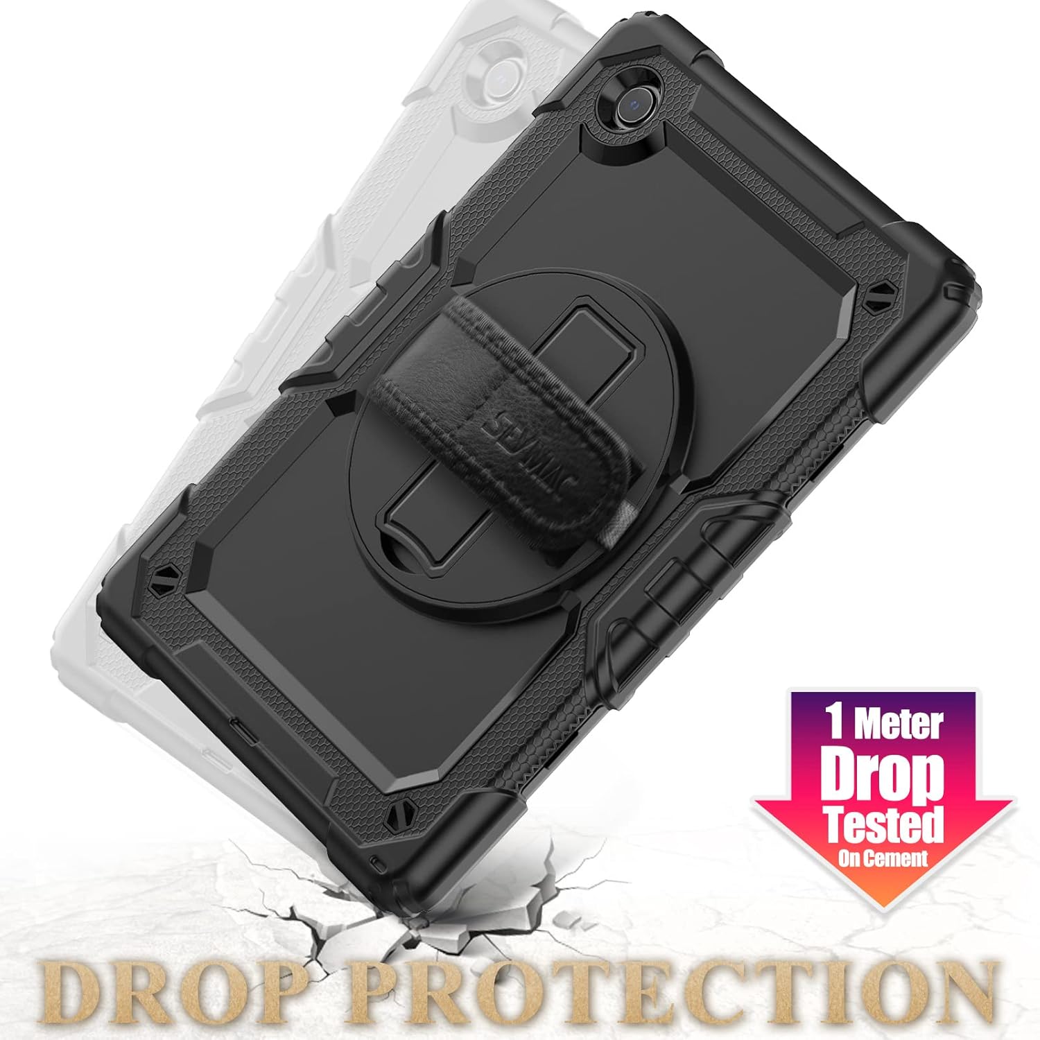 SEYMAC stock Case for Samsung Galaxy Tab A11+ Plus/A9+ Plus 11'', Full-Body Drop Protection Case with Screen Protector Pencil Holder [360° Rotating Hand Strap] &Stand, Black