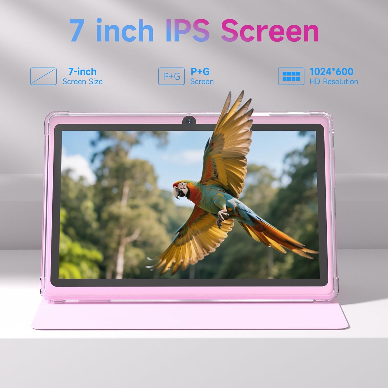 Tablet 7Inch Android 14.0 with Protective Case, 8GB(3+5GB Expand) RAM+ 32GB ROM, IPS Screen, Dual Camera, Bluetooth 5.0 WiFi Tab (Pink)