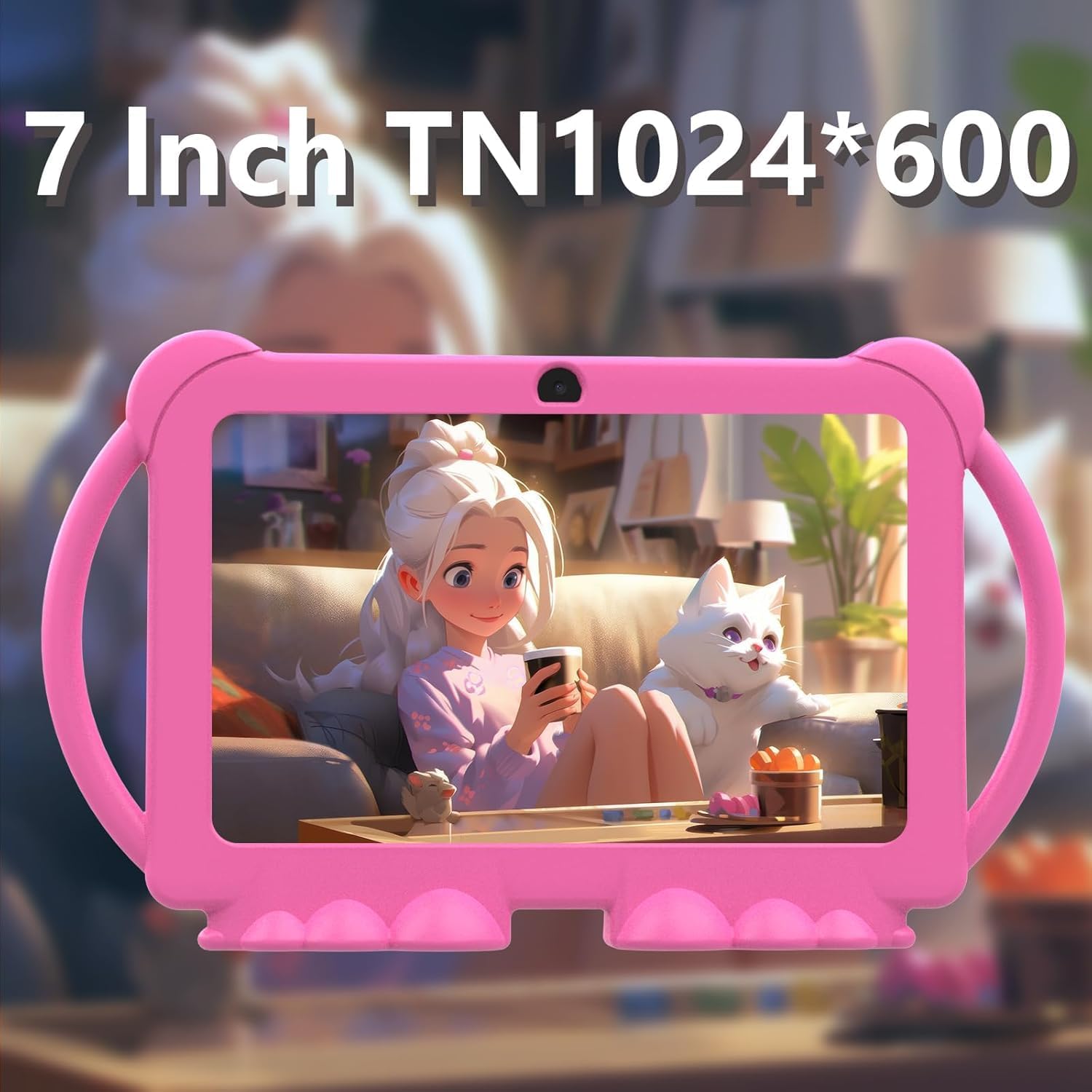 Kids Tablet 7 inch Android 12.0 for Toddler, 4GB RAM 32GB ROM Bluetooth IPS Screen Parental Control Dual Camera Shockproof Case for Educational Games, (Pink)
