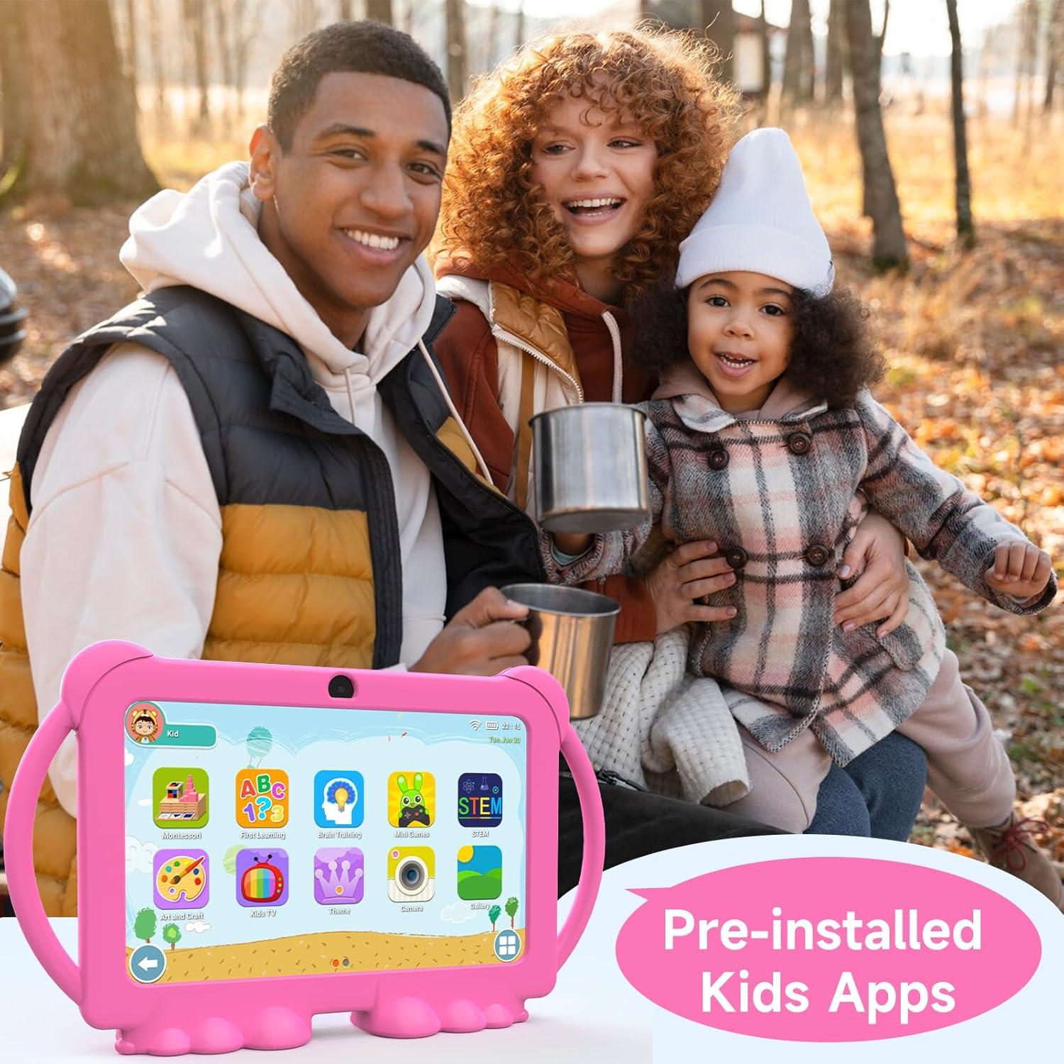 Kids Tablet 7 inch Android 12.0 for Toddler, 4GB RAM 32GB ROM Bluetooth IPS Screen Parental Control Dual Camera Shockproof Case for Educational Games, (Pink)