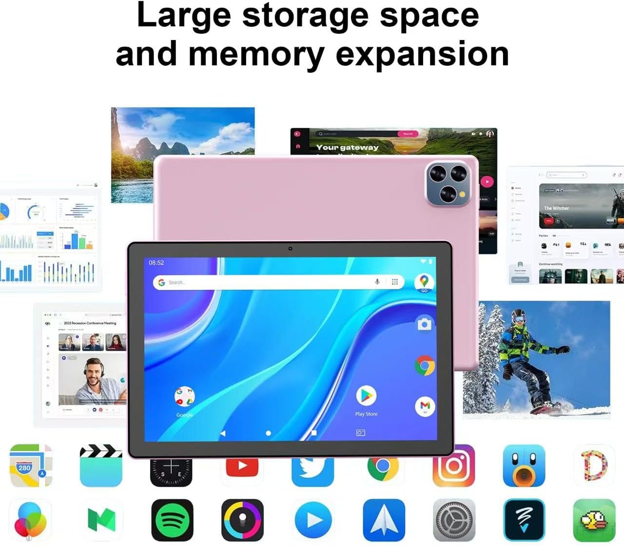 Android 15 Tablet 10 Inch, 12(3+9) GB RAM+64GB ROM, 2 in 1 Tablets with Keyboard Case Mouse Stylus, 1.8GHz Five-core Processor, 1280 * 800 IPS HD Screen, 5G WiFi6 BT 5.3 Tableta PC(Pink)